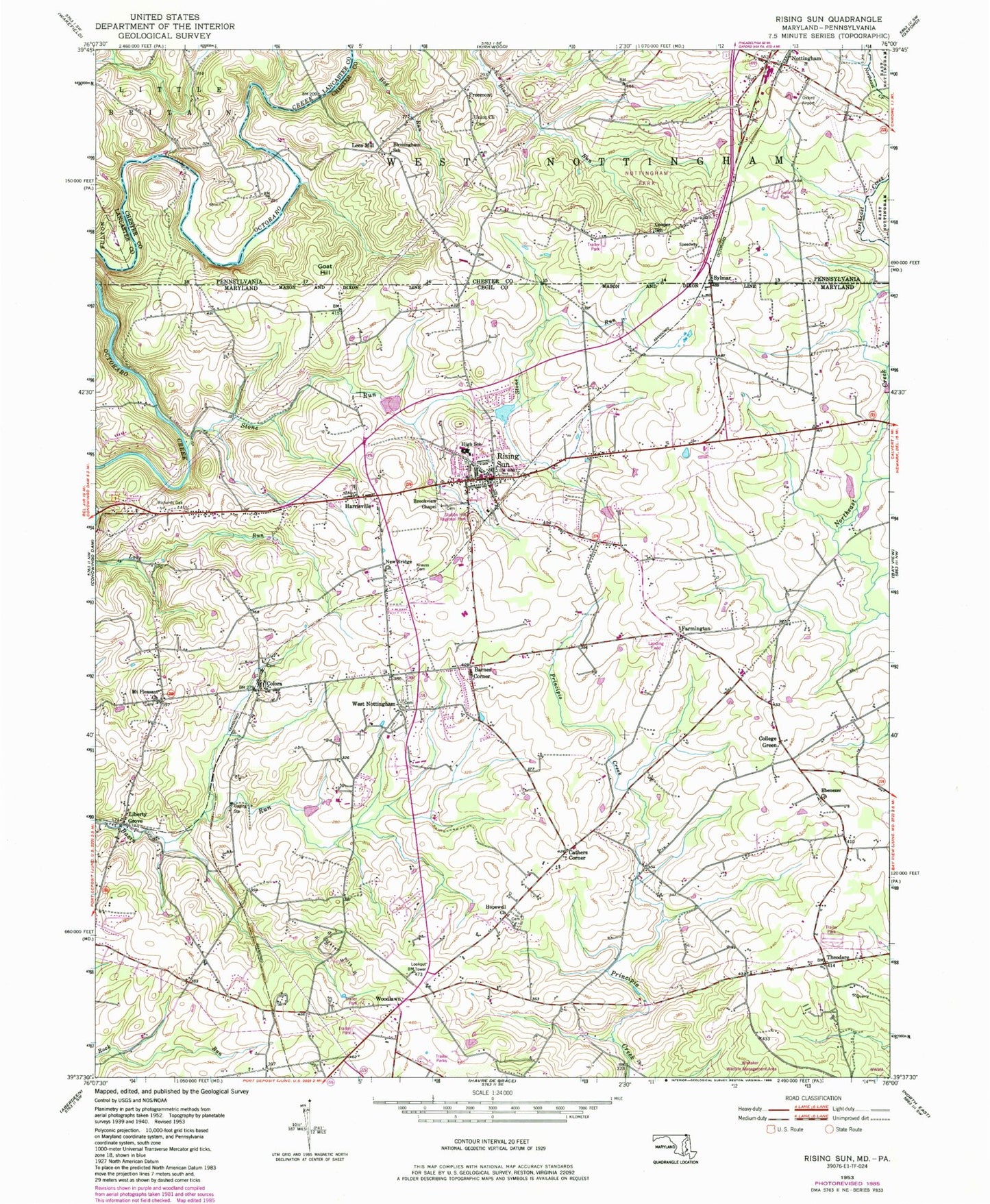 Classic USGS Rising Sun Maryland 7.5'x7.5' Topo Map Image