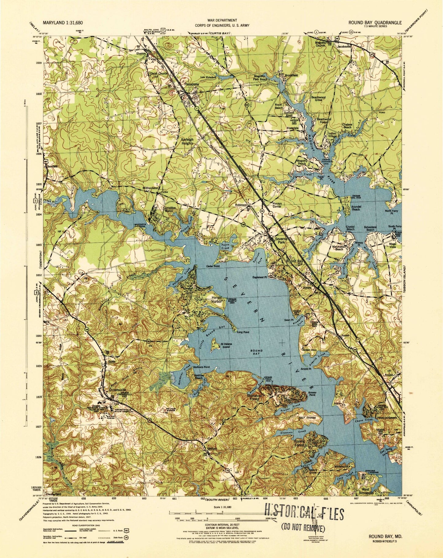 Classic USGS Round Bay Maryland 7.5'x7.5' Topo Map Image