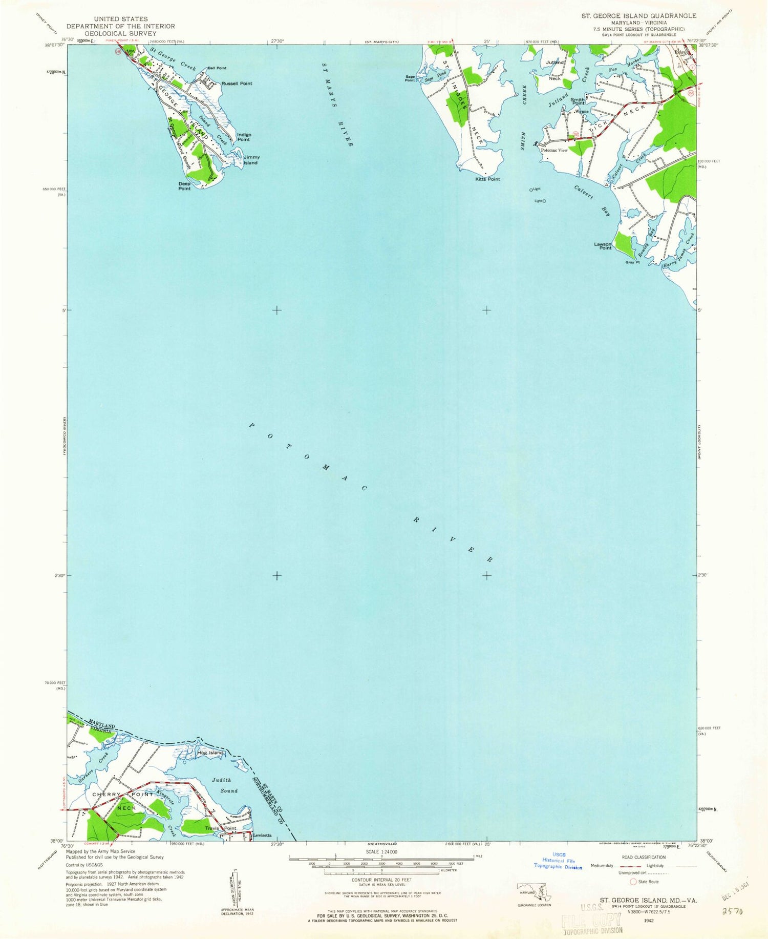 Classic USGS Saint George Island Maryland 7.5'x7.5' Topo Map Image