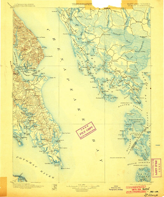 Historic 1898 Saint Marys Maryland 30'x30' Topo Map Image
