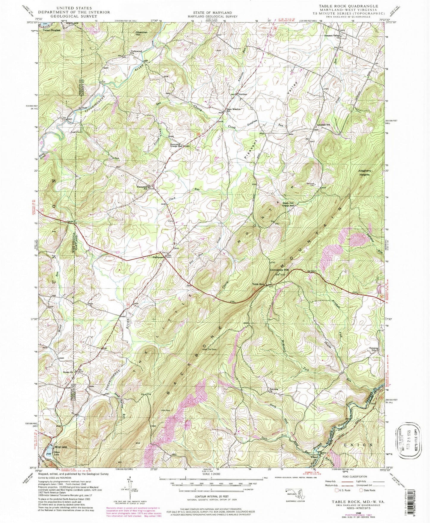 Classic USGS Table Rock Maryland 7.5'x7.5' Topo Map Image