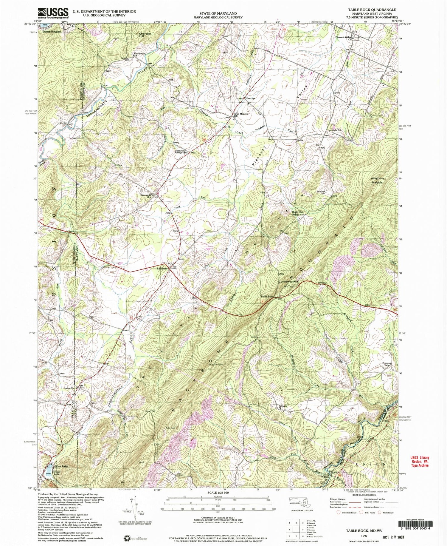 Classic USGS Table Rock Maryland 7.5'x7.5' Topo Map Image