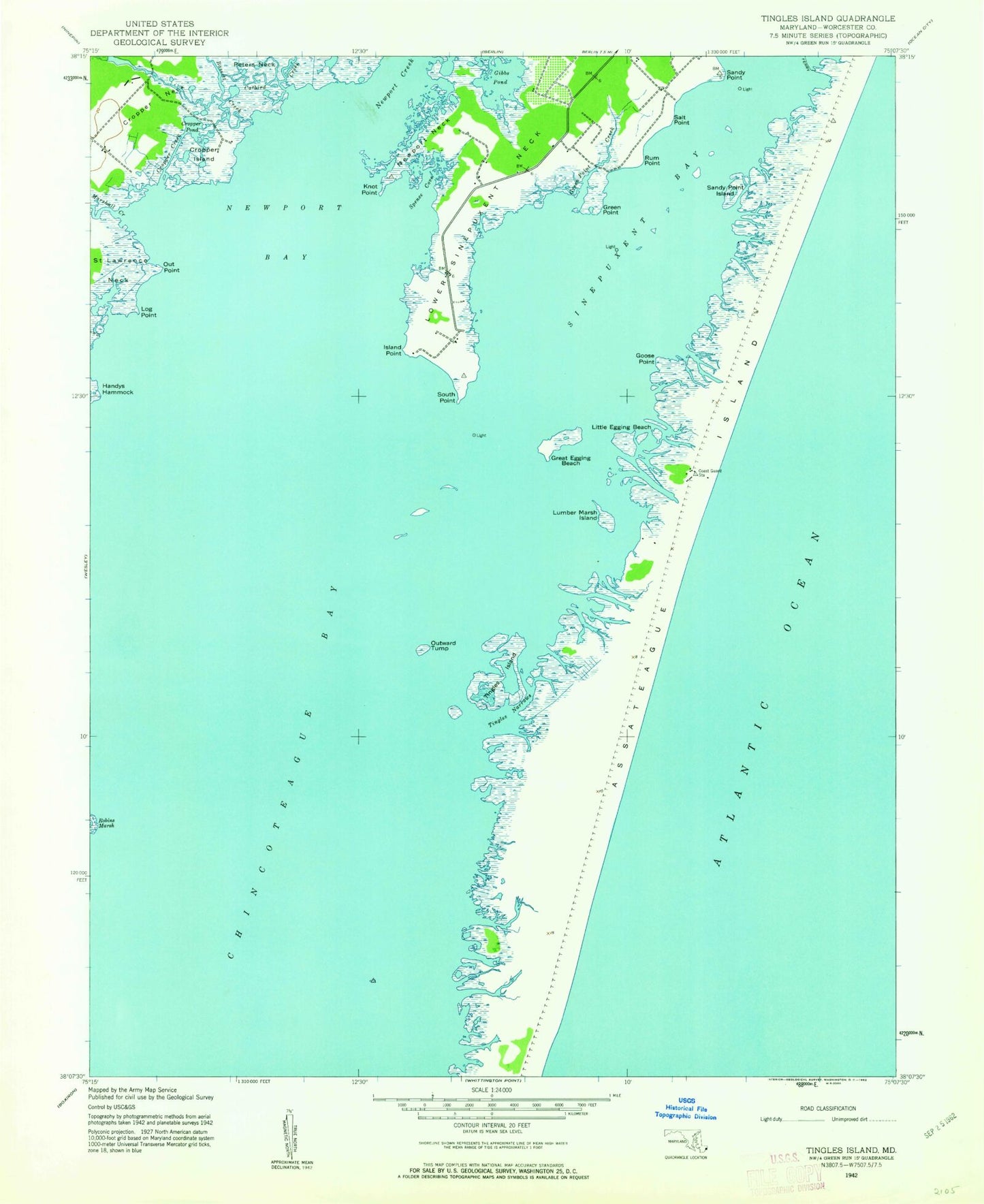 Classic USGS Tingles Island Maryland 7.5'x7.5' Topo Map Image