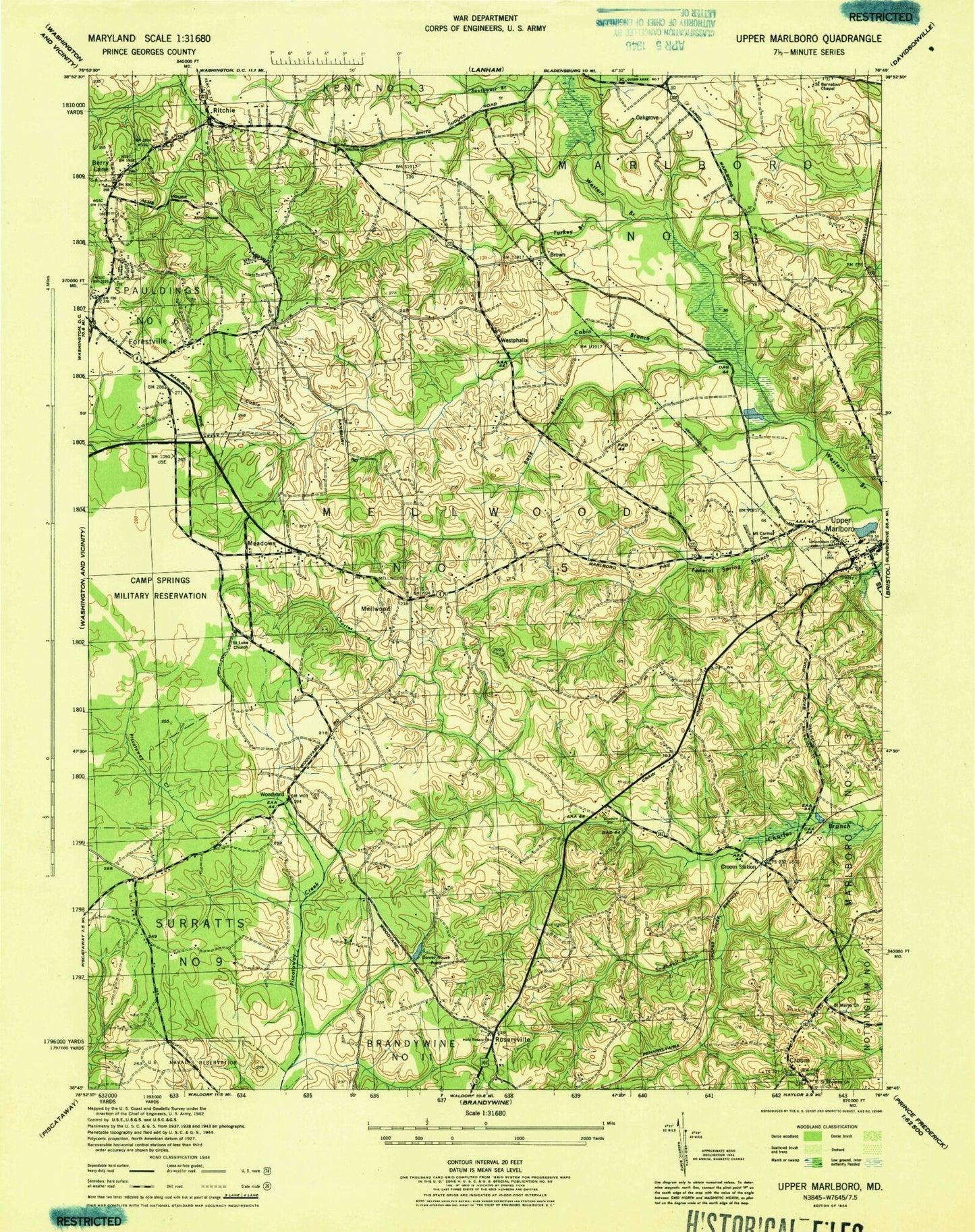 Classic USGS Upper Marlboro Maryland 7.5'x7.5' Topo Map Image