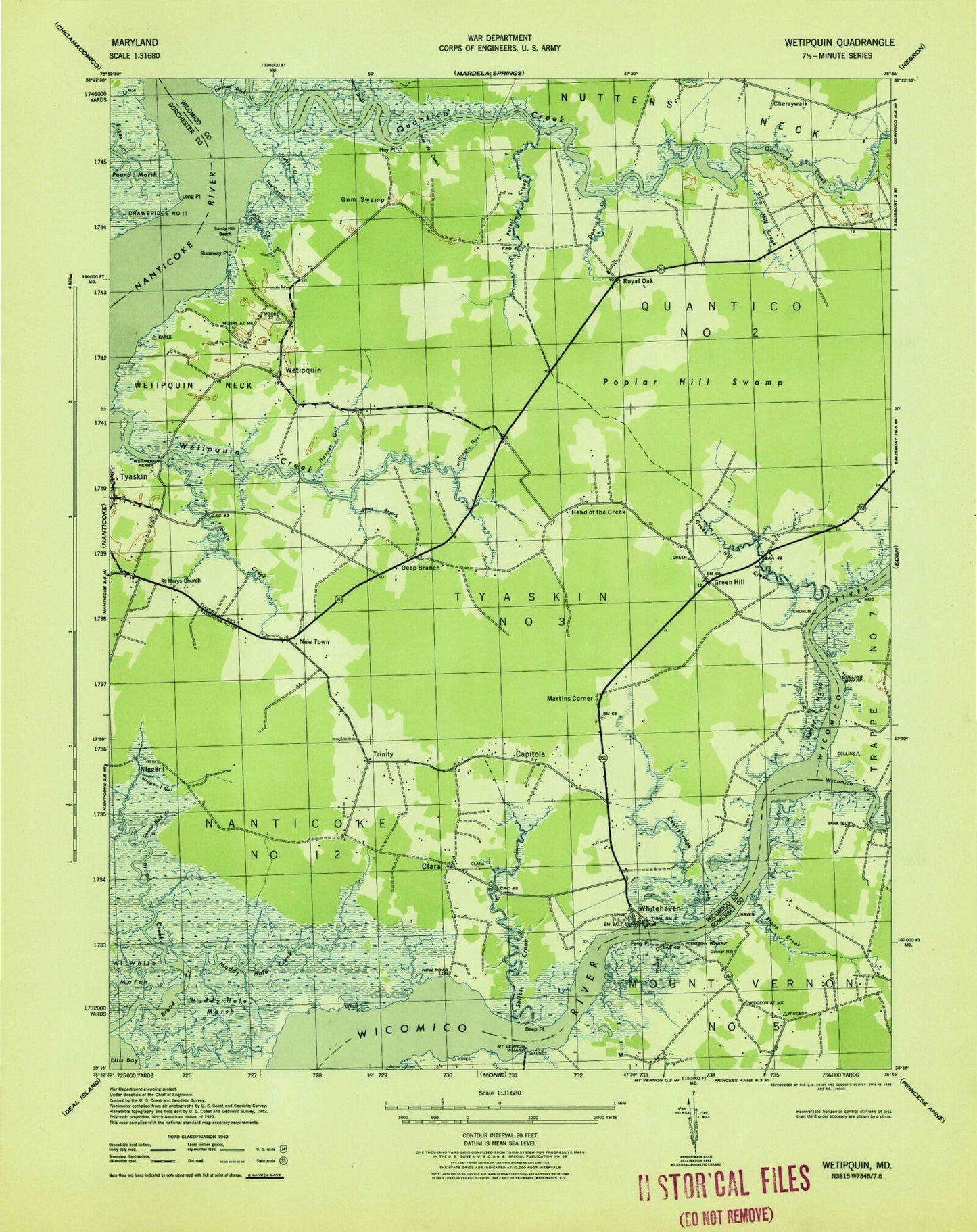 Classic USGS Wetipquin Maryland 7.5'x7.5' Topo Map Image