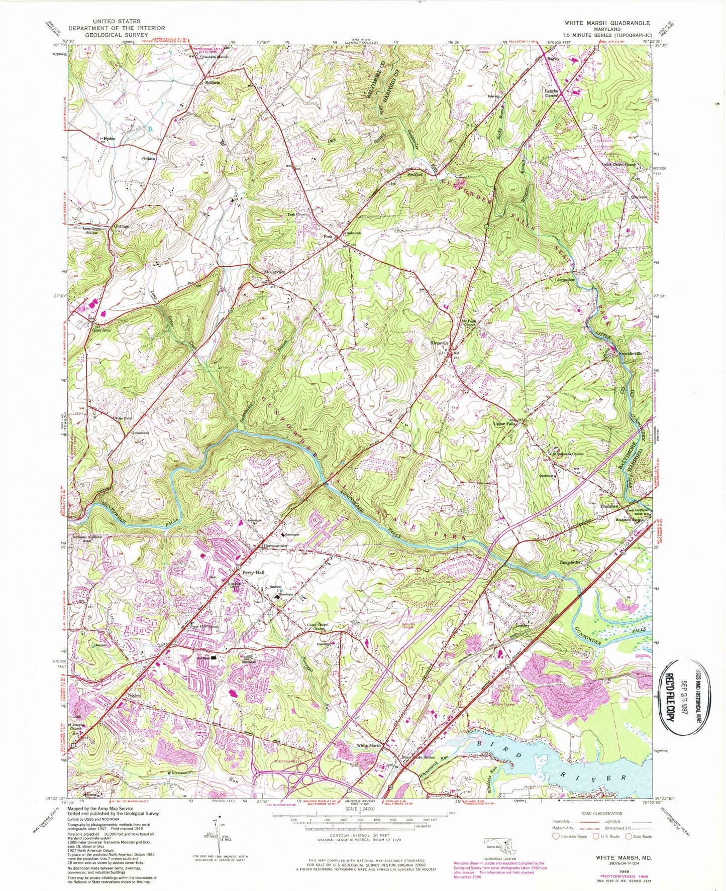Classic USGS White Marsh Maryland 7.5'x7.5' Topo Map Image