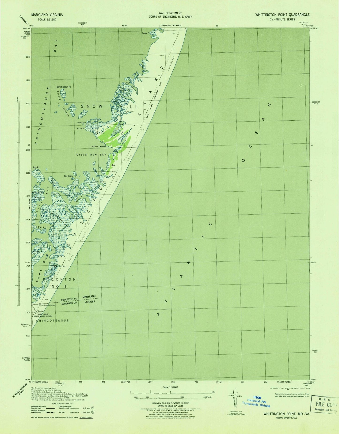 Classic USGS Whittington Point Maryland 7.5'x7.5' Topo Map Image