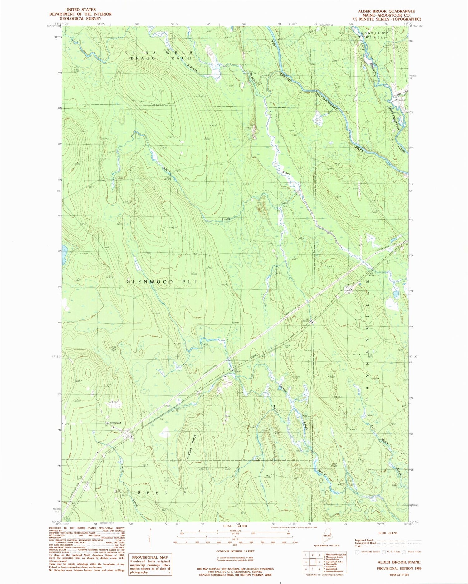 Classic USGS Alder Brook Maine 7.5'x7.5' Topo Map Image