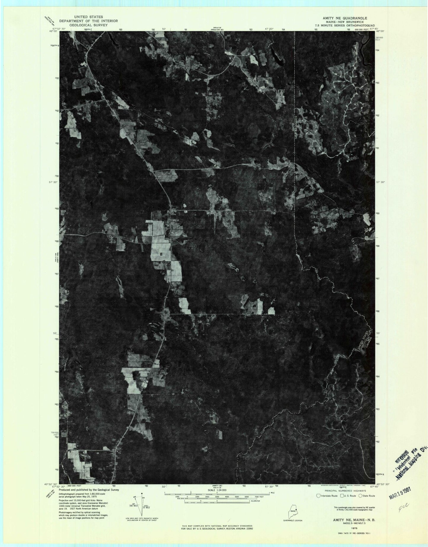 Classic USGS North Amity Maine 7.5'x7.5' Topo Map Image