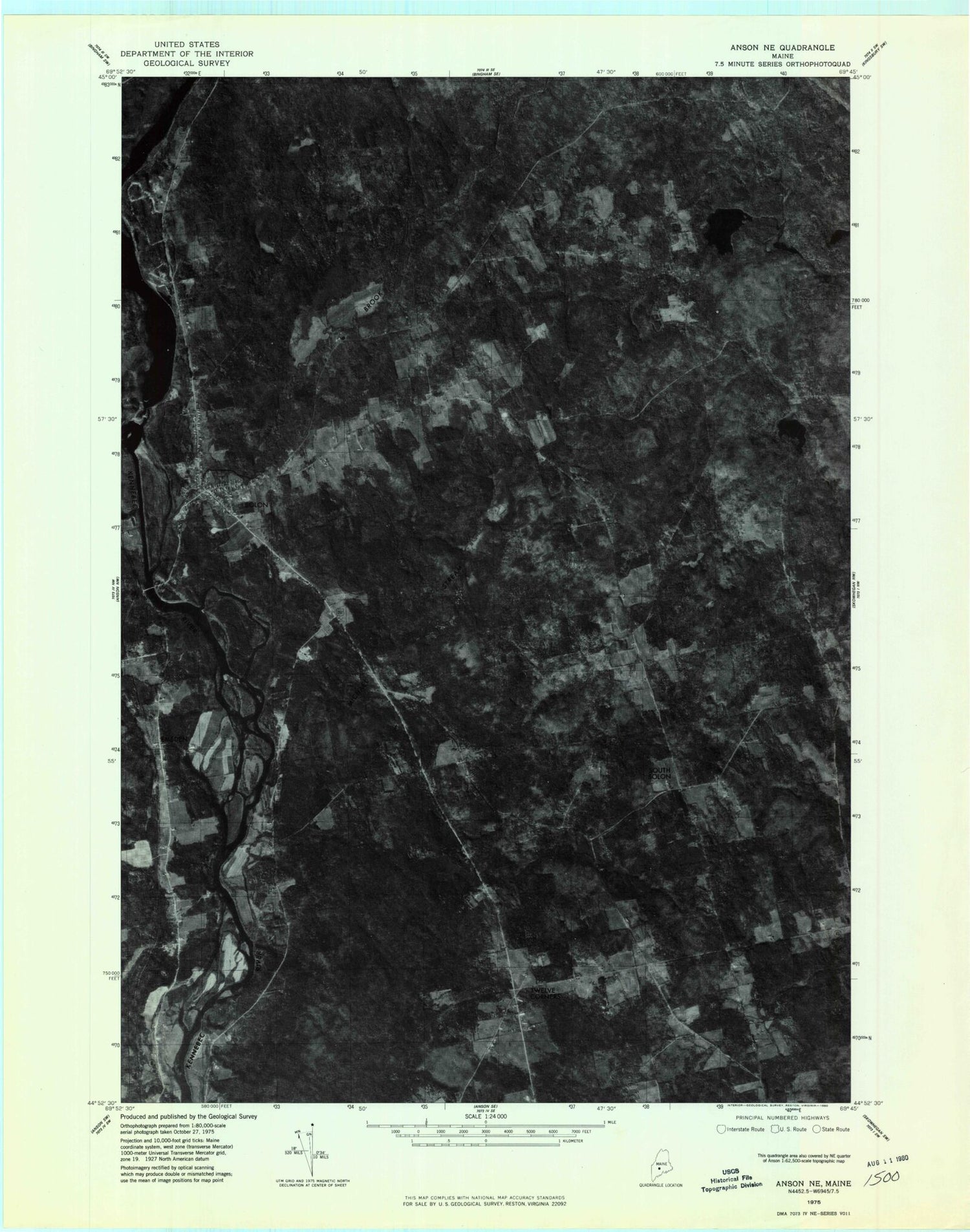 Classic USGS Solon Maine 7.5'x7.5' Topo Map Image