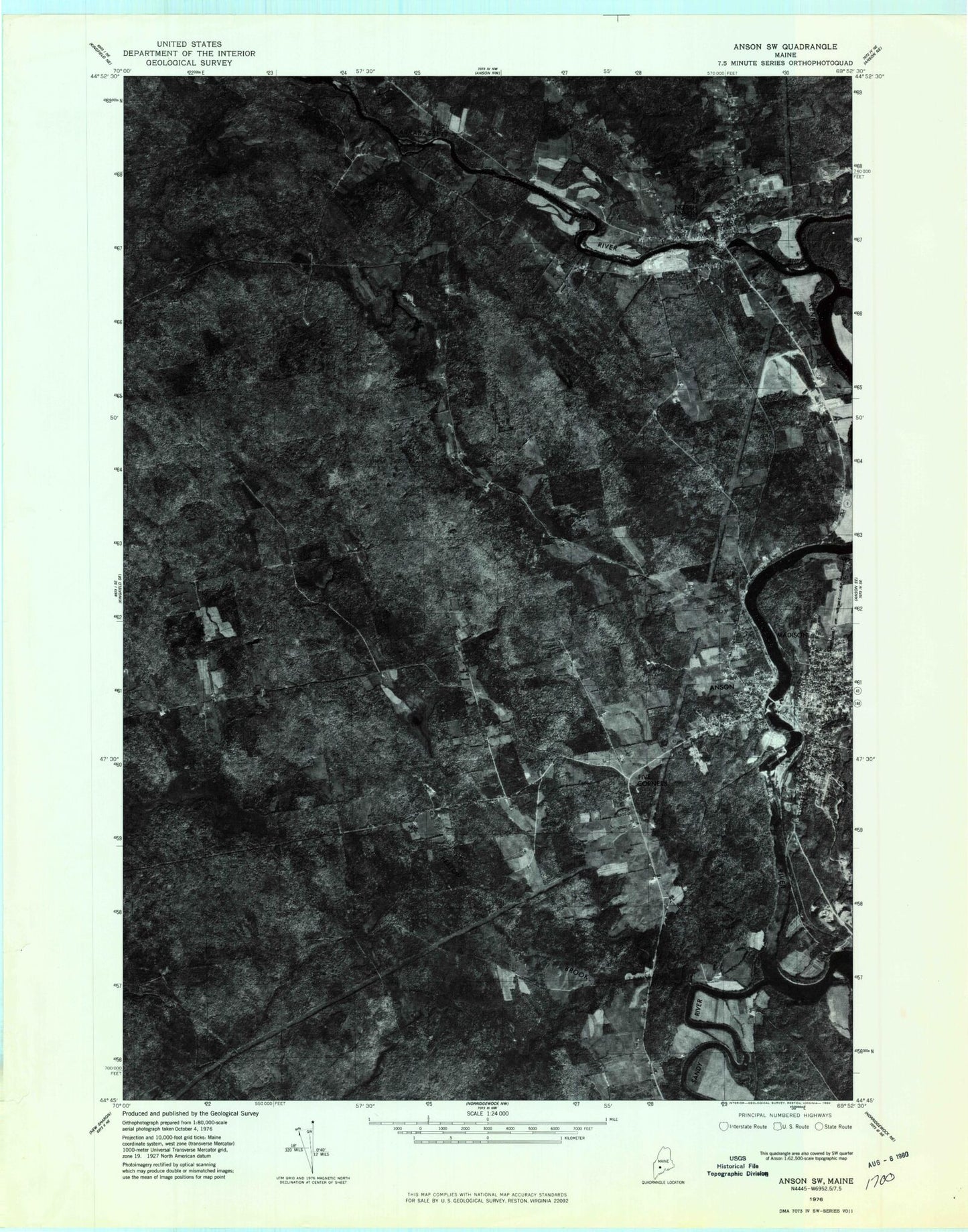 Classic USGS Madison West Maine 7.5'x7.5' Topo Map Image