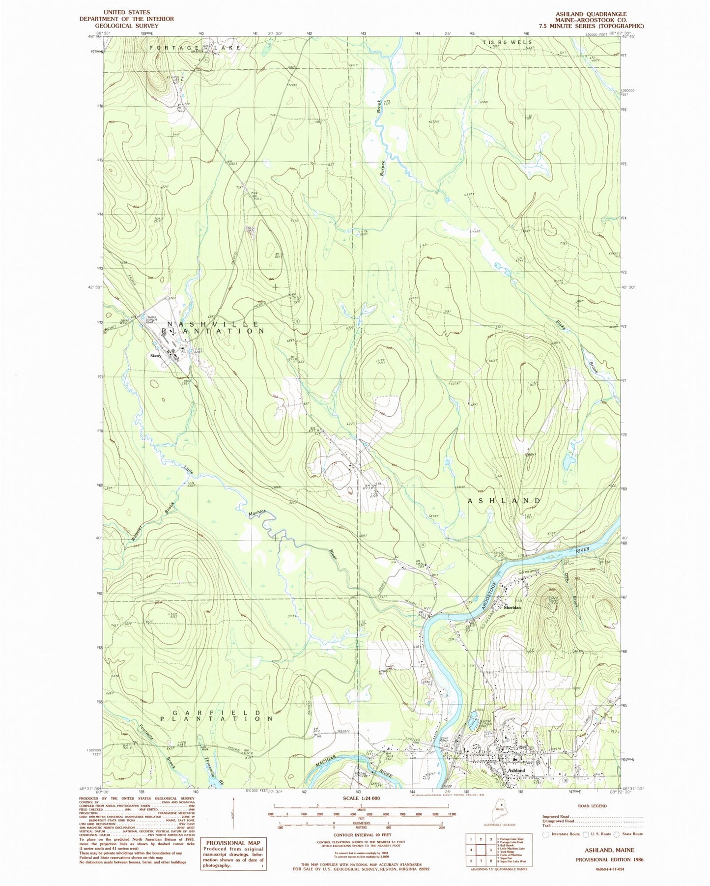 Classic USGS Ashland Maine 7.5'x7.5' Topo Map Image