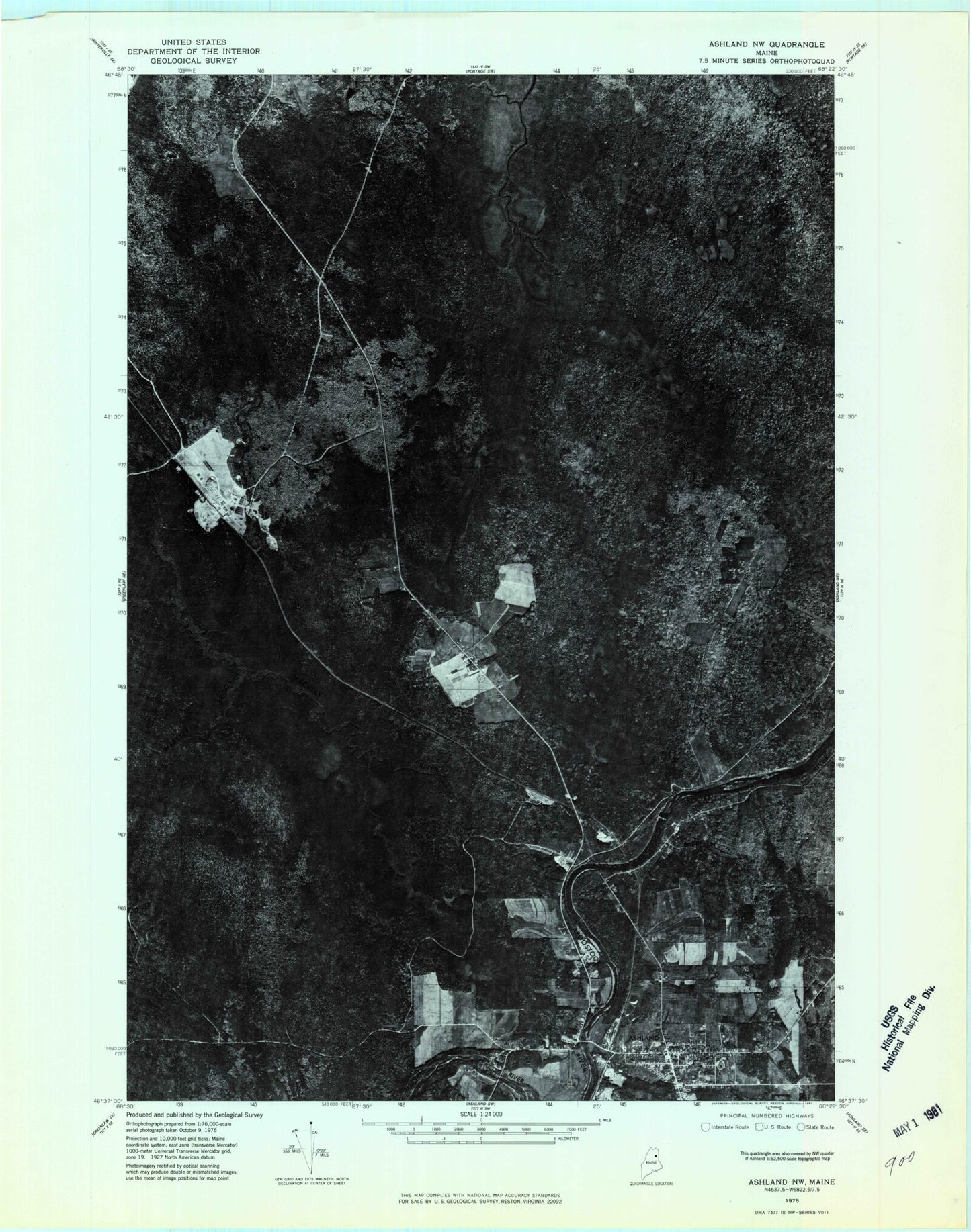 Classic USGS Ashland Maine 7.5'x7.5' Topo Map Image