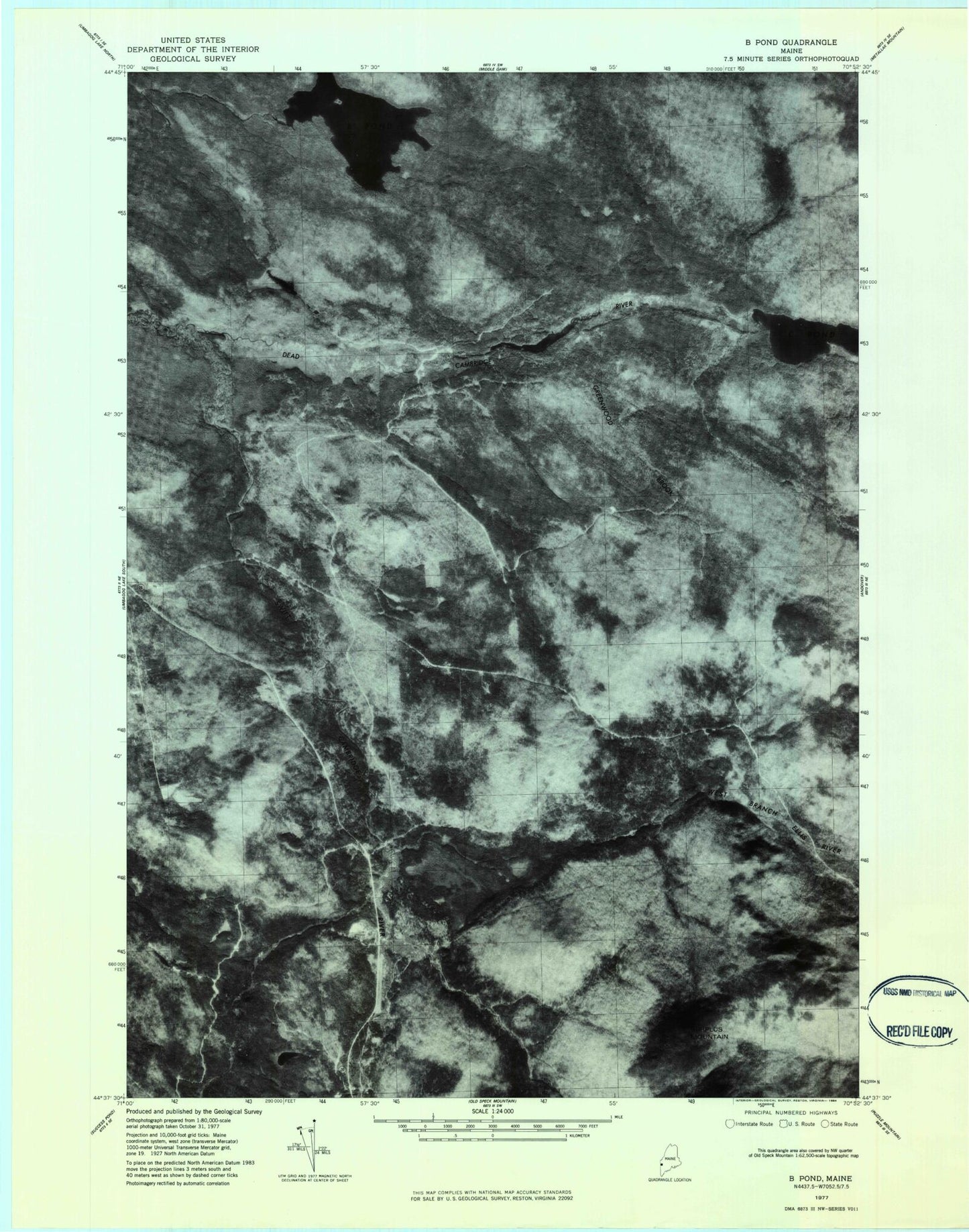 Classic USGS B Pond Maine 7.5'x7.5' Topo Map Image