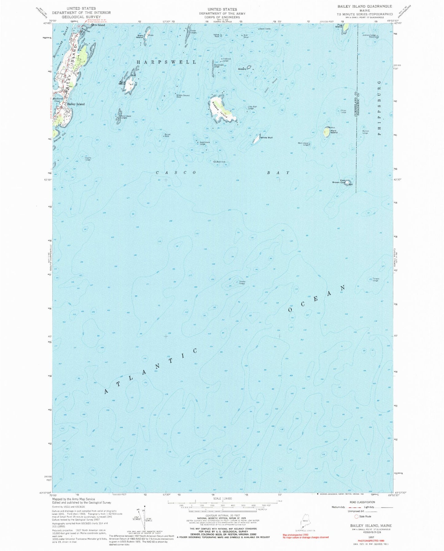 Classic USGS Bailey Island Maine 7.5'x7.5' Topo Map Image