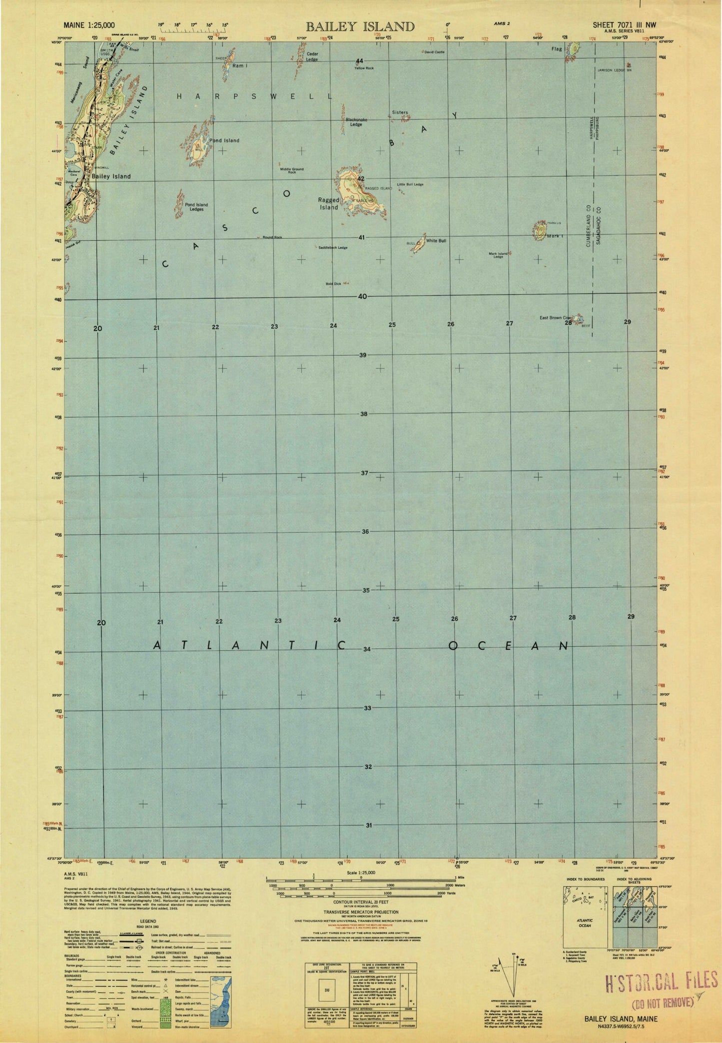 Classic USGS Bailey Island Maine 7.5'x7.5' Topo Map Image
