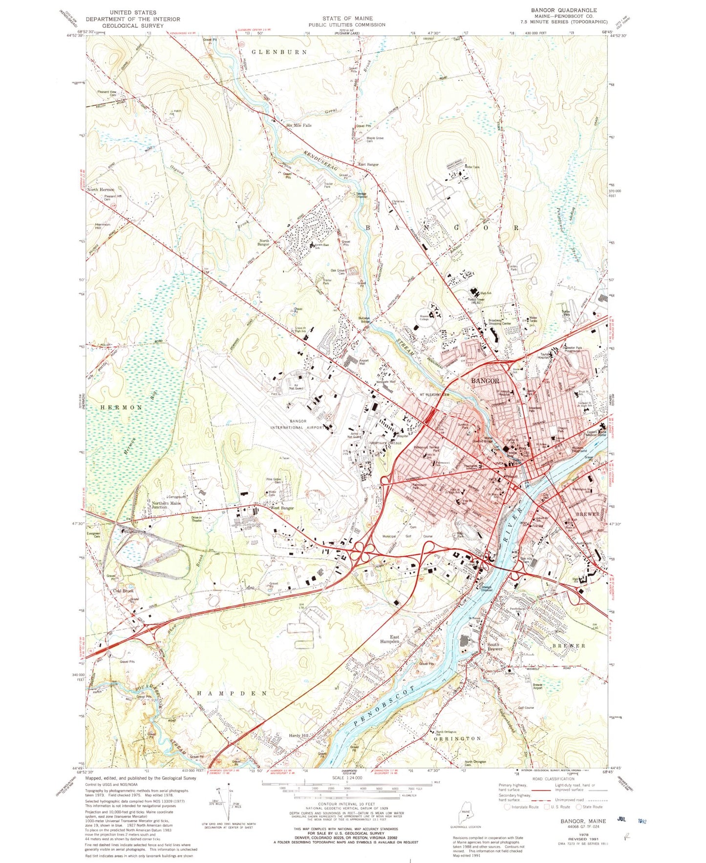 Classic USGS Bangor Maine 7.5'x7.5' Topo Map Image
