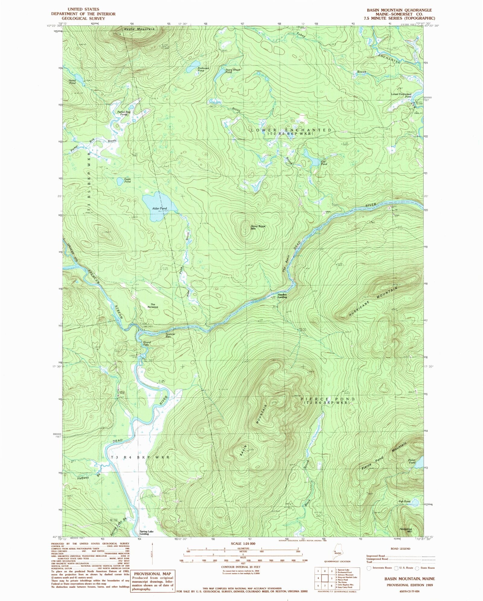 Classic USGS Basin Mountain Maine 7.5'x7.5' Topo Map MyTopo Map Store
