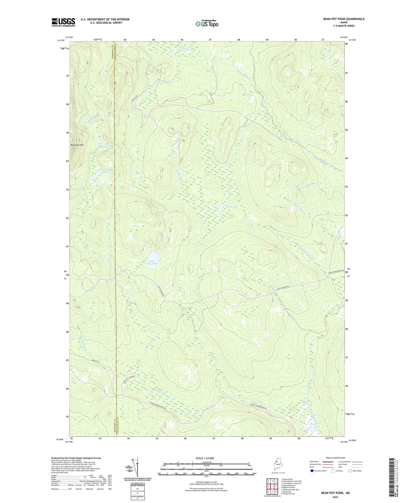 Bean Pot Pond Maine US Topo Map Image