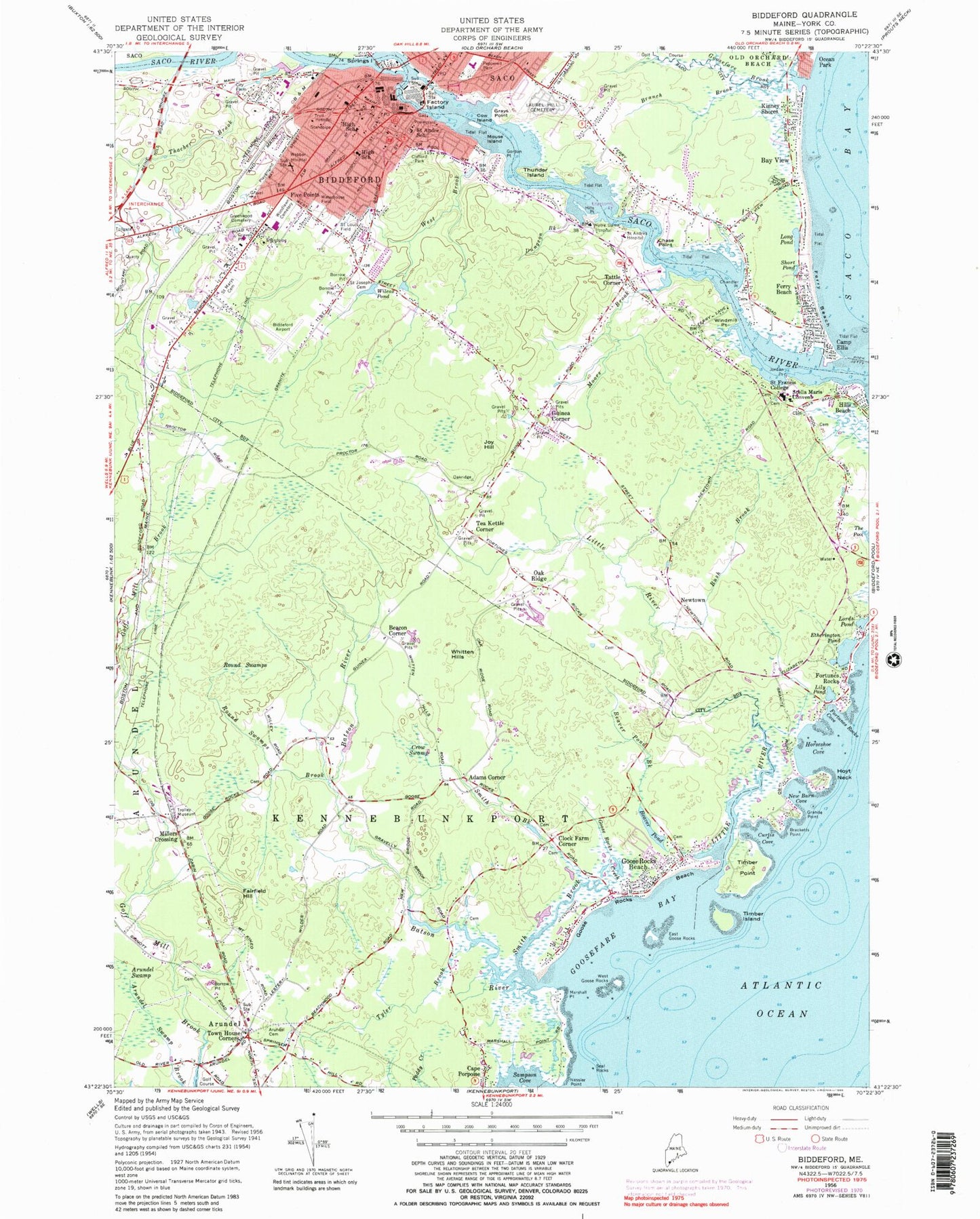 Classic USGS Biddeford Maine 7.5'x7.5' Topo Map Image