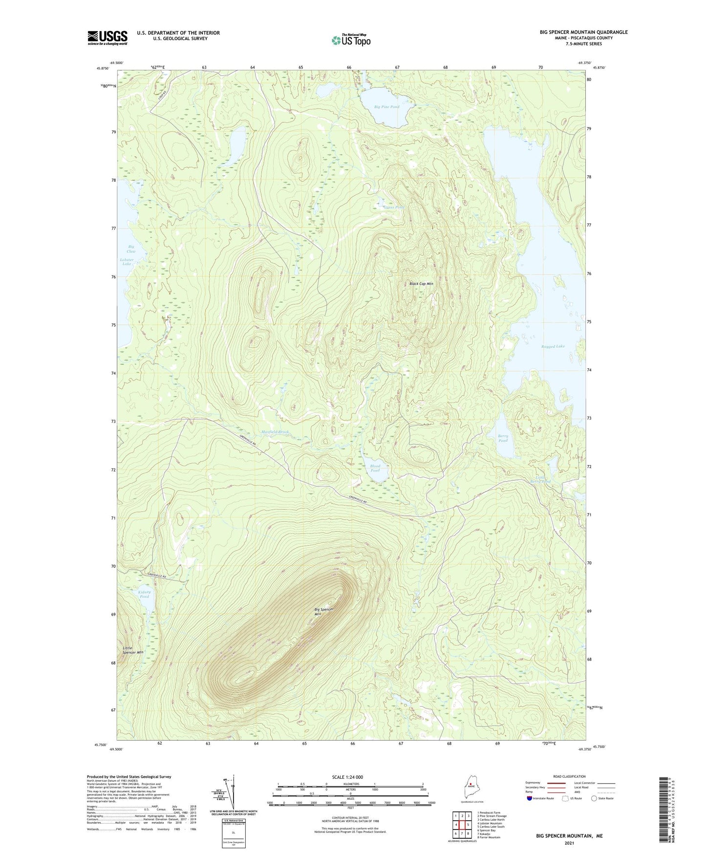 Big Spencer Mountain Maine US Topo Map Image