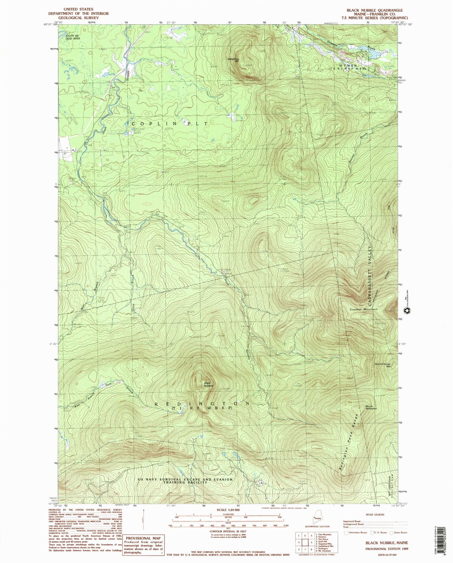 Classic USGS Black Nubble Maine 7.5'x7.5' Topo Map Image