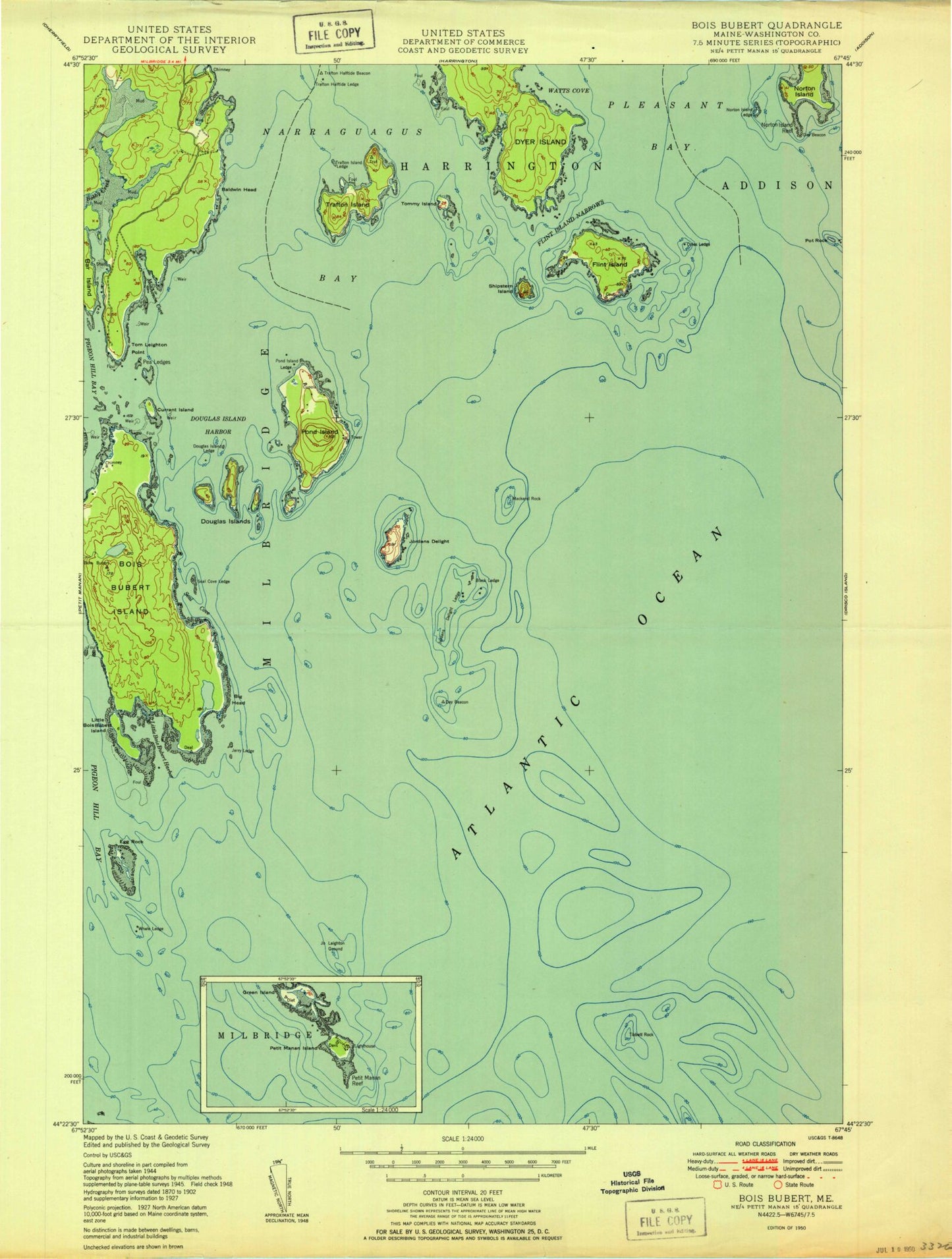 Classic USGS Bois Bubert Maine 7.5'x7.5' Topo Map Image