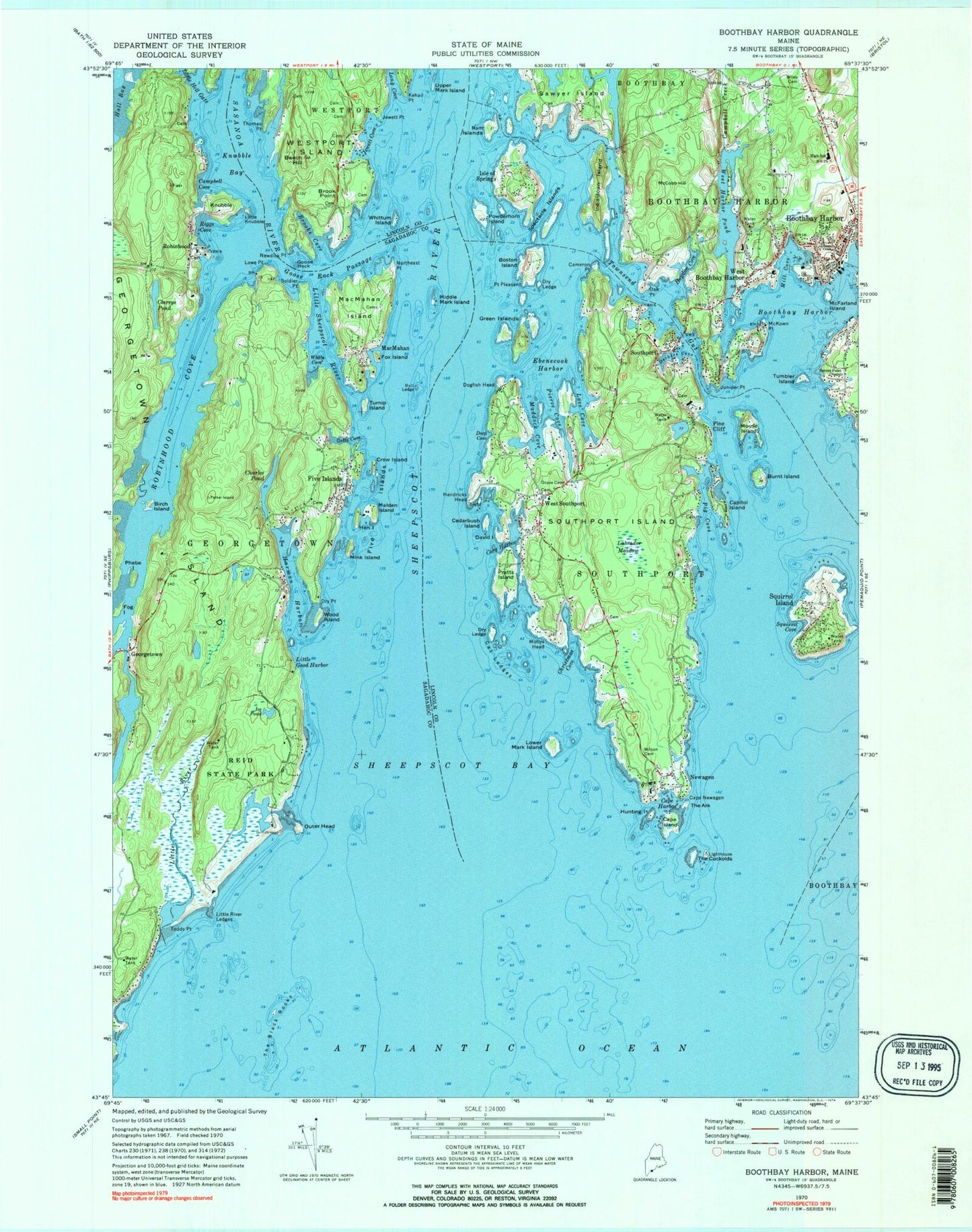 Classic USGS Boothbay Harbor Maine 7.5'x7.5' Topo Map Image