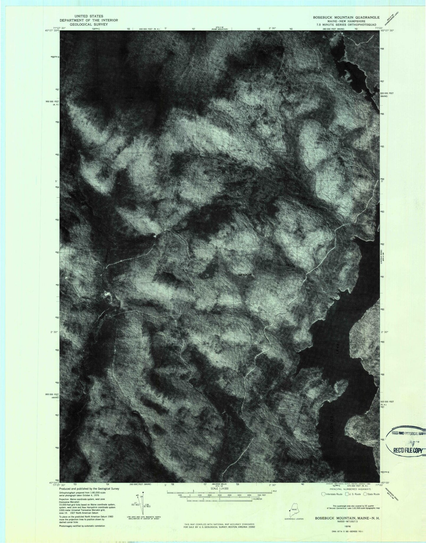 Classic USGS Bosebuck Mountain Maine 7.5'x7.5' Topo Map Image