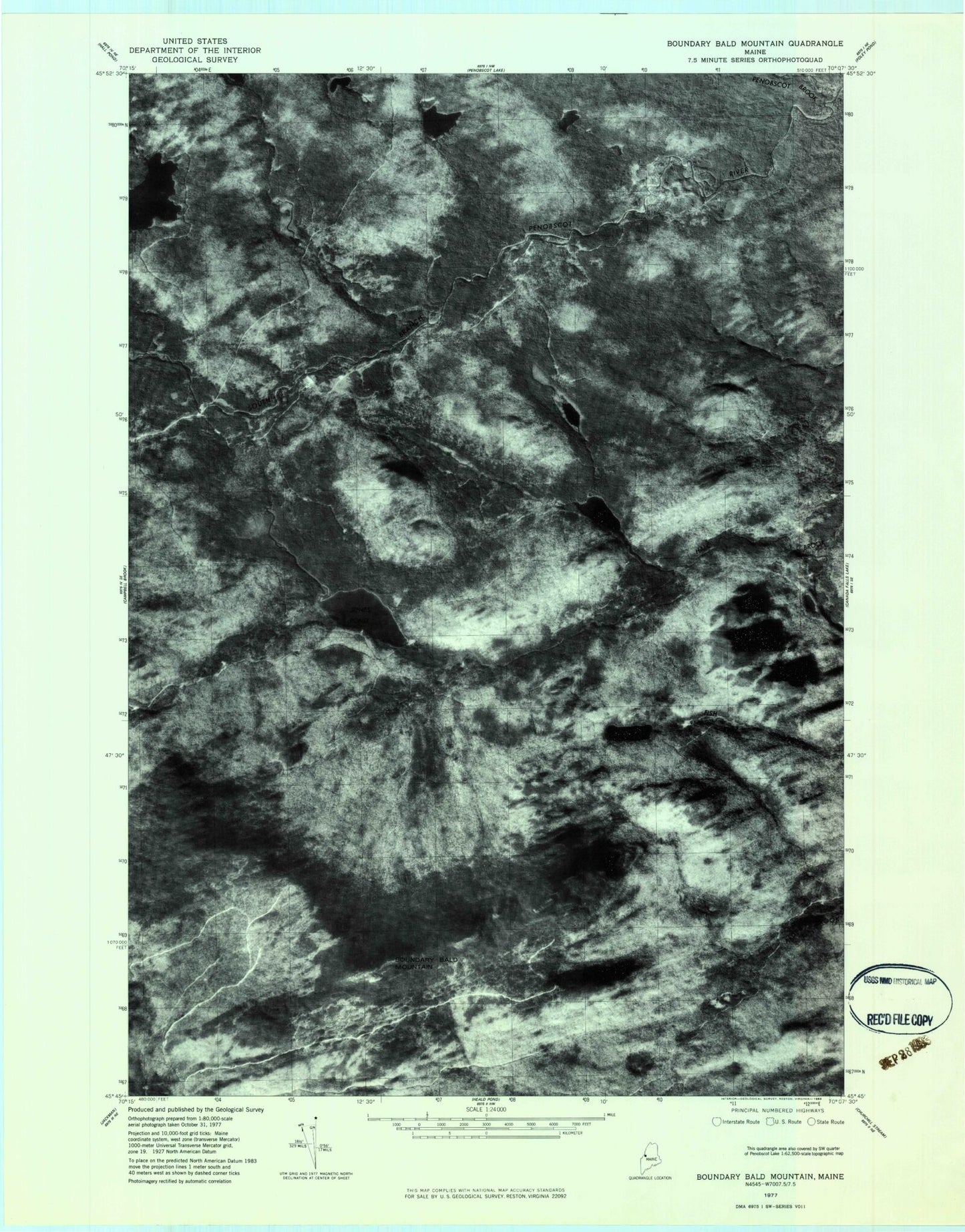 Classic USGS Boundary Bald Mountain Maine 7.5'x7.5' Topo Map Image