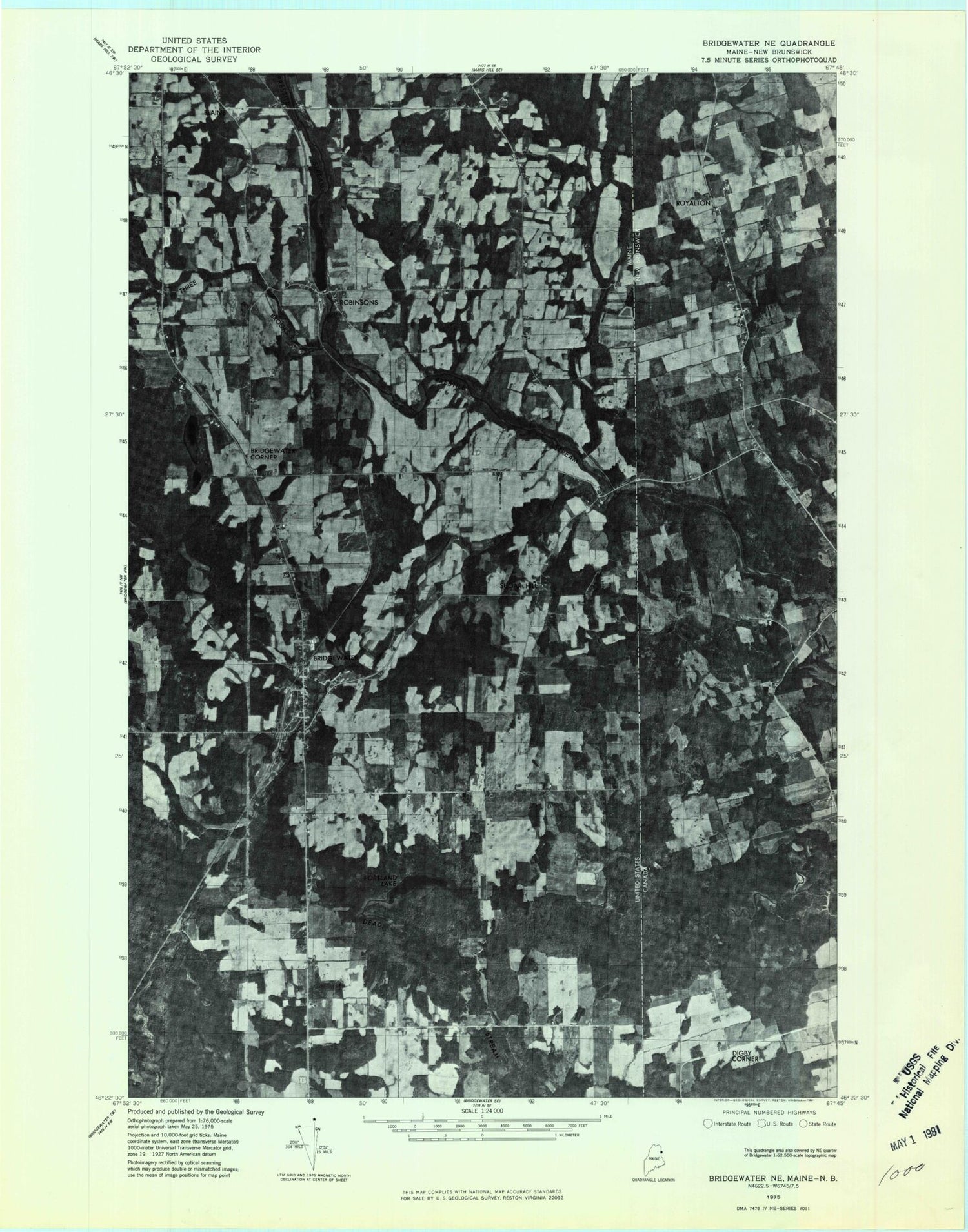 Classic USGS Bridgewater Maine 7.5'x7.5' Topo Map Image