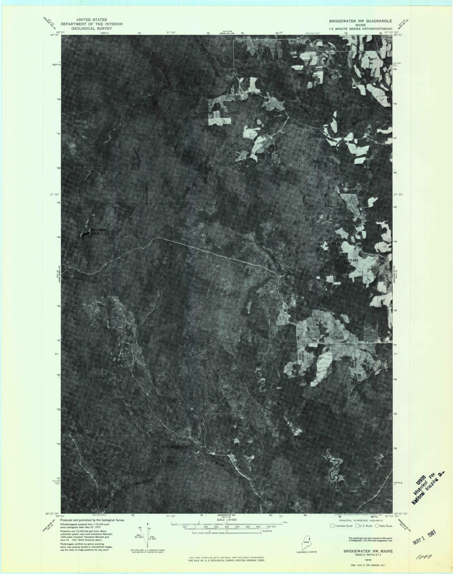 Classic USGS Packard Lake Maine 7.5'x7.5' Topo Map Image
