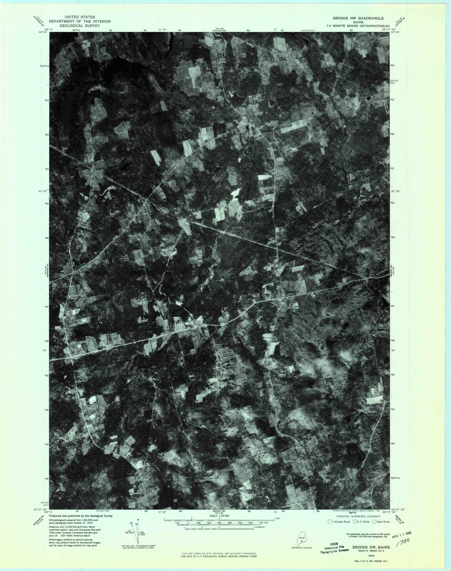 Classic USGS Dixmont Maine 7.5'x7.5' Topo Map Image