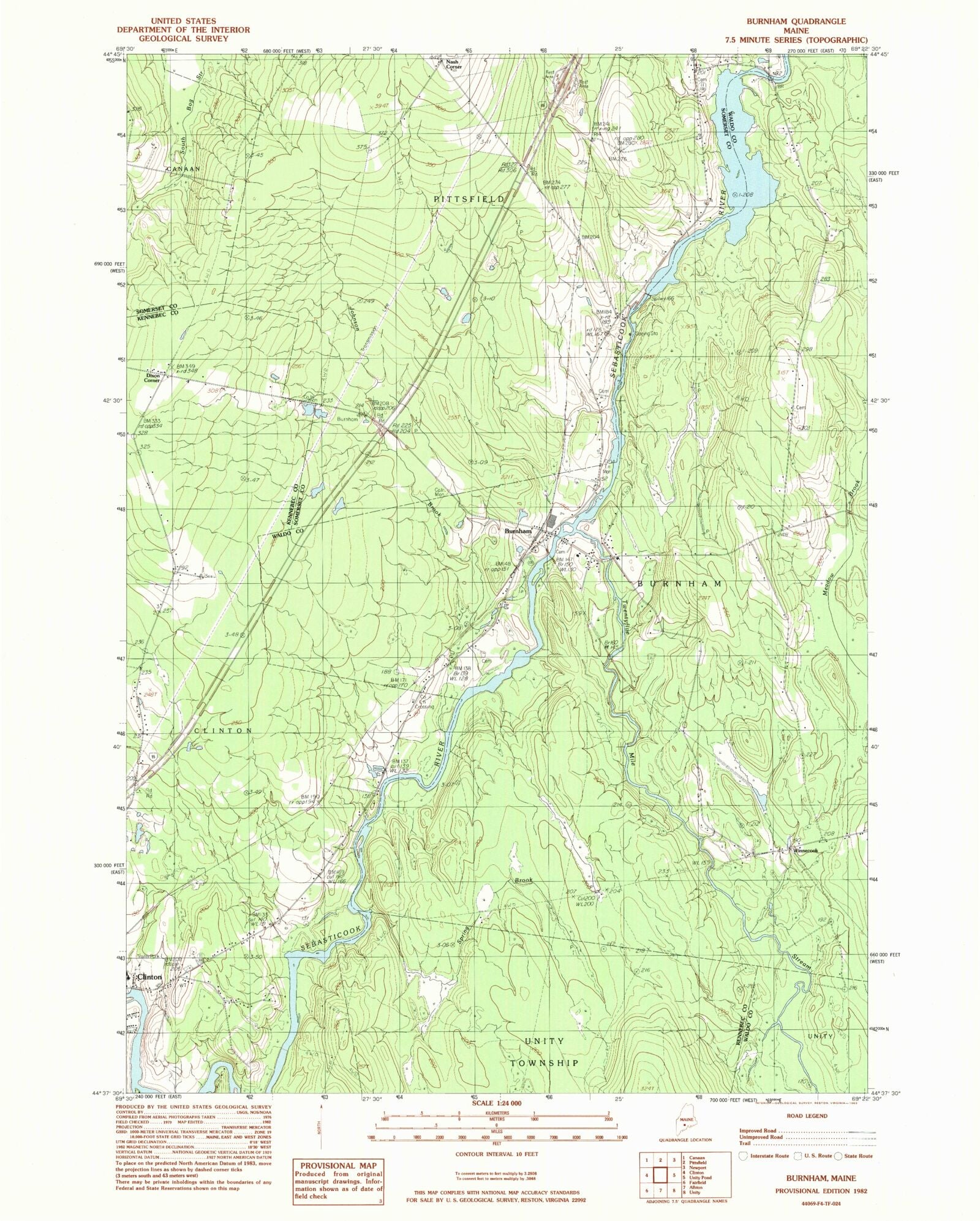 Classic USGS Burnham Maine 7.5'x7.5' Topo Map MyTopo Map Store