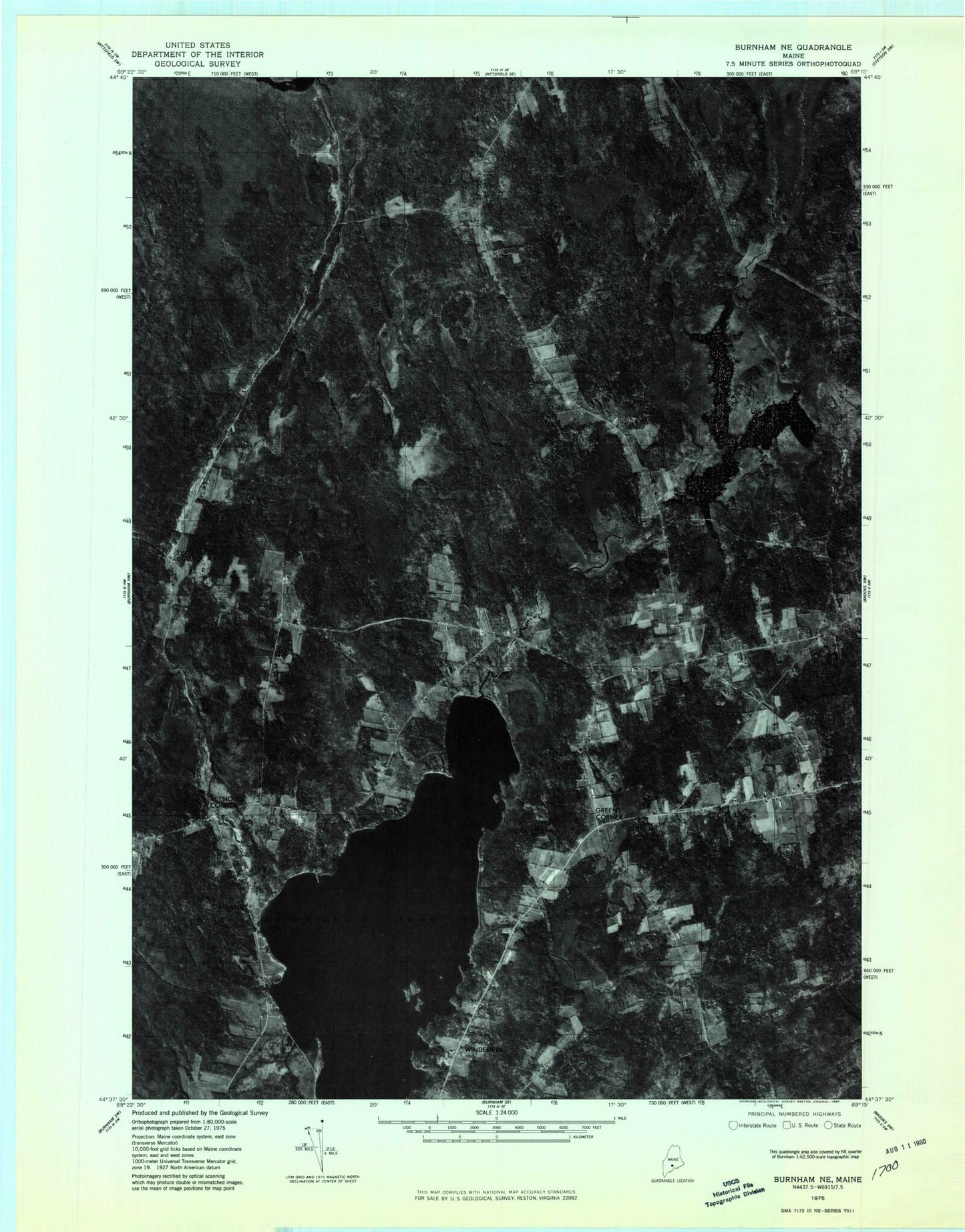 Classic USGS Unity Pond Maine 7.5'x7.5' Topo Map Image