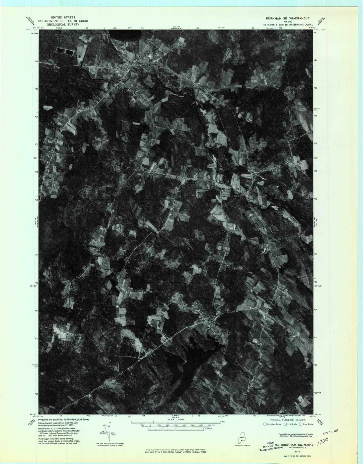 Classic USGS Unity Maine 7.5'x7.5' Topo Map Image