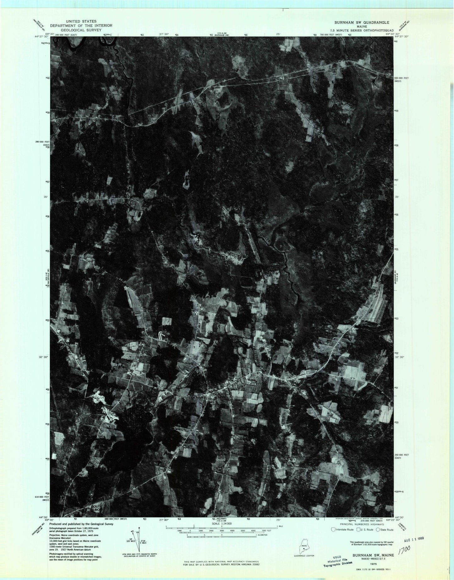 Classic USGS Albion Maine 7.5'x7.5' Topo Map Image