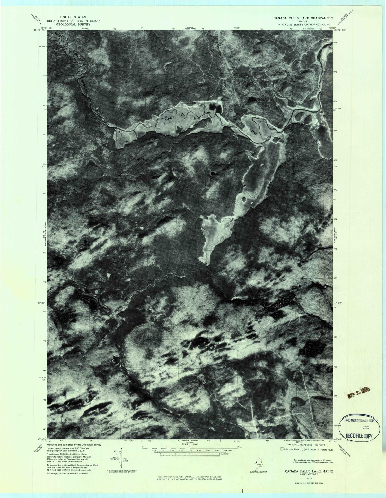 Classic USGS Canada Falls Lake Maine 7.5'x7.5' Topo Map Image