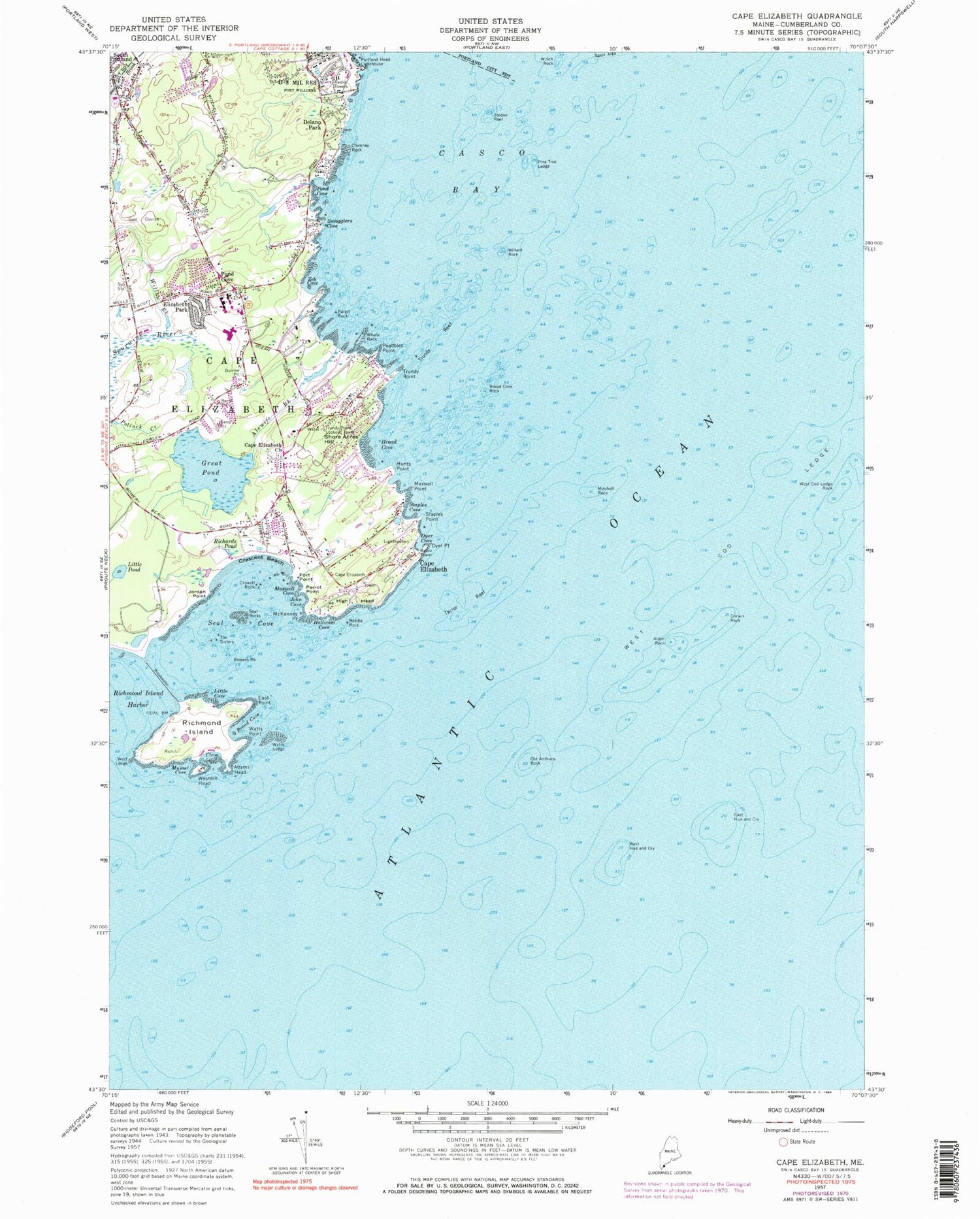 Classic USGS Cape Elizabeth Maine 7.5'x7.5' Topo Map Image