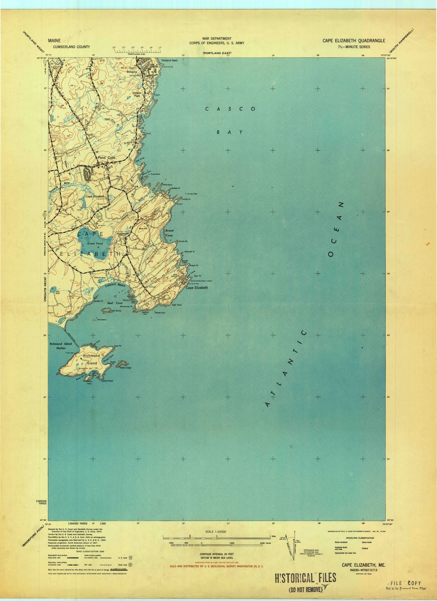 Classic USGS Cape Elizabeth Maine 7.5'x7.5' Topo Map Image