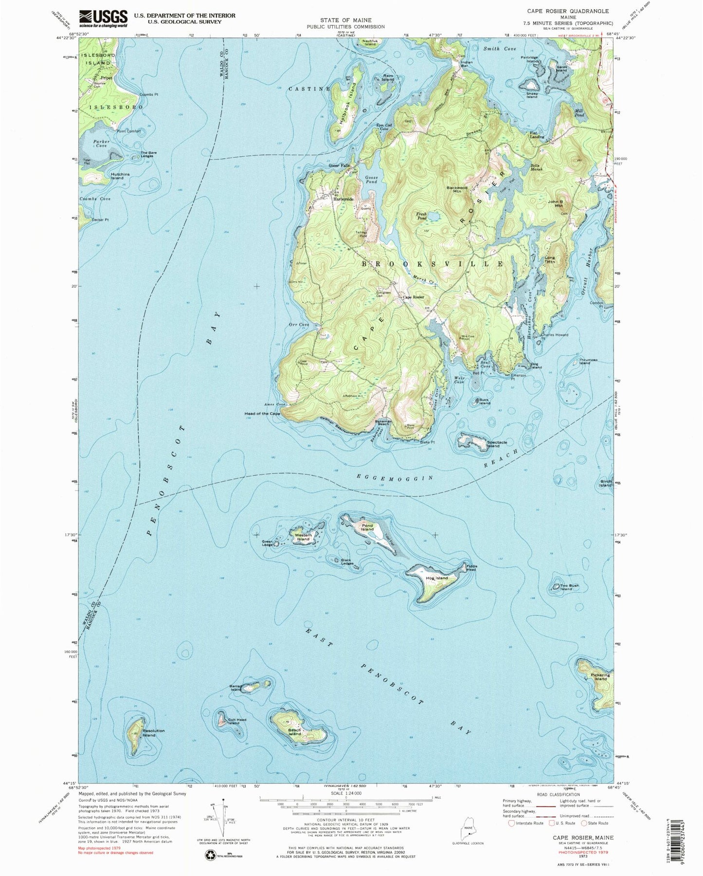 Classic USGS Cape Rosier Maine 7.5'x7.5' Topo Map Image