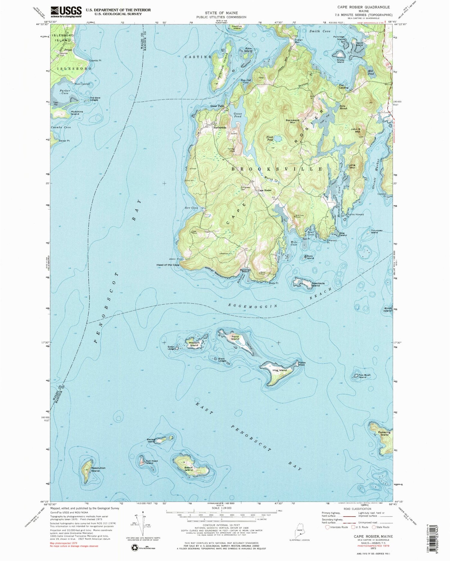 Classic USGS Cape Rosier Maine 7.5'x7.5' Topo Map Image