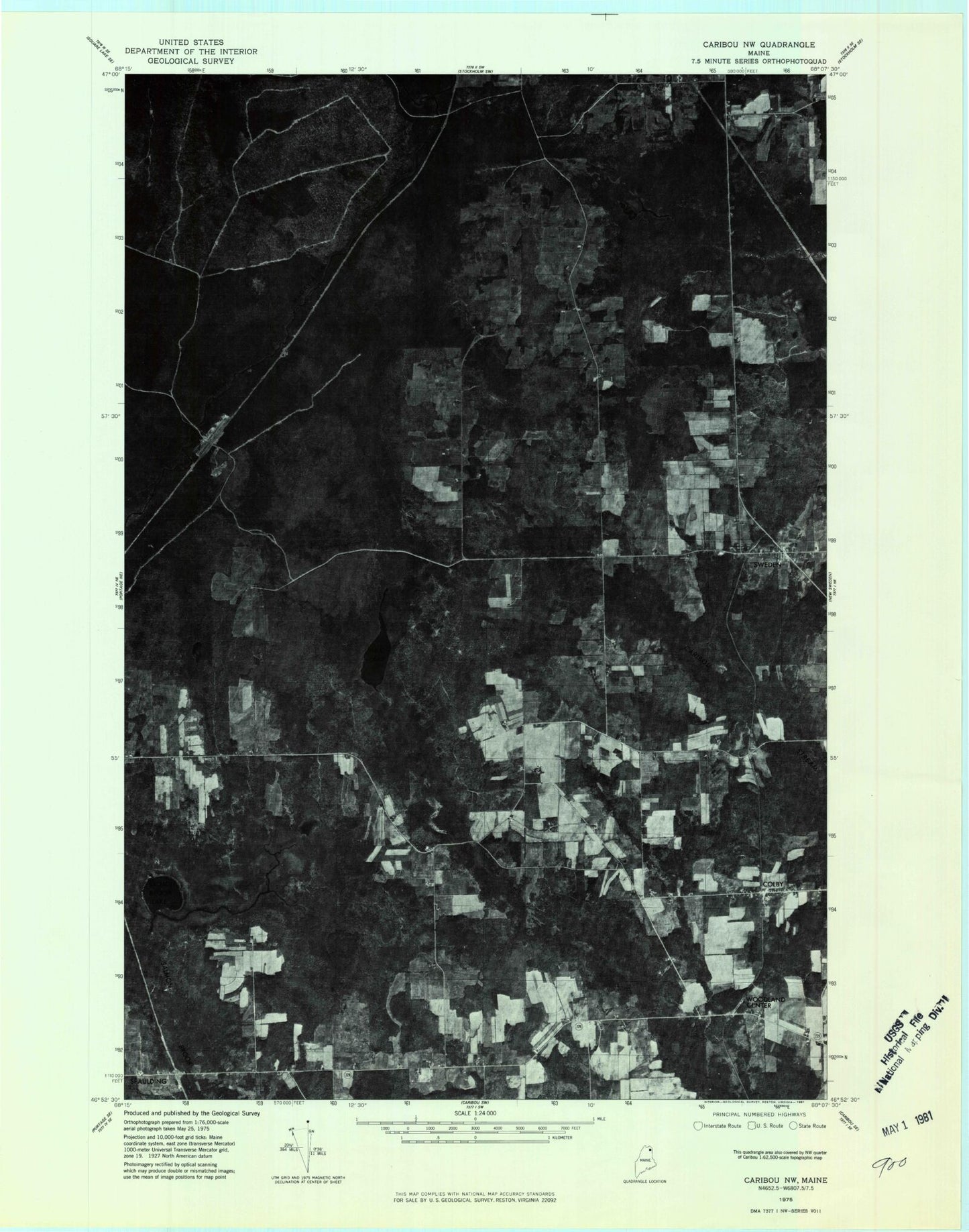 Classic USGS Mud Lake Maine 7.5'x7.5' Topo Map Image