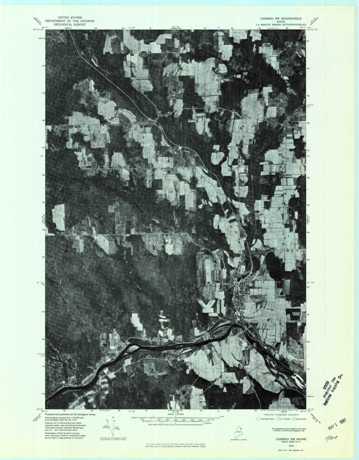 Classic USGS Washburn Maine 7.5'x7.5' Topo Map Image