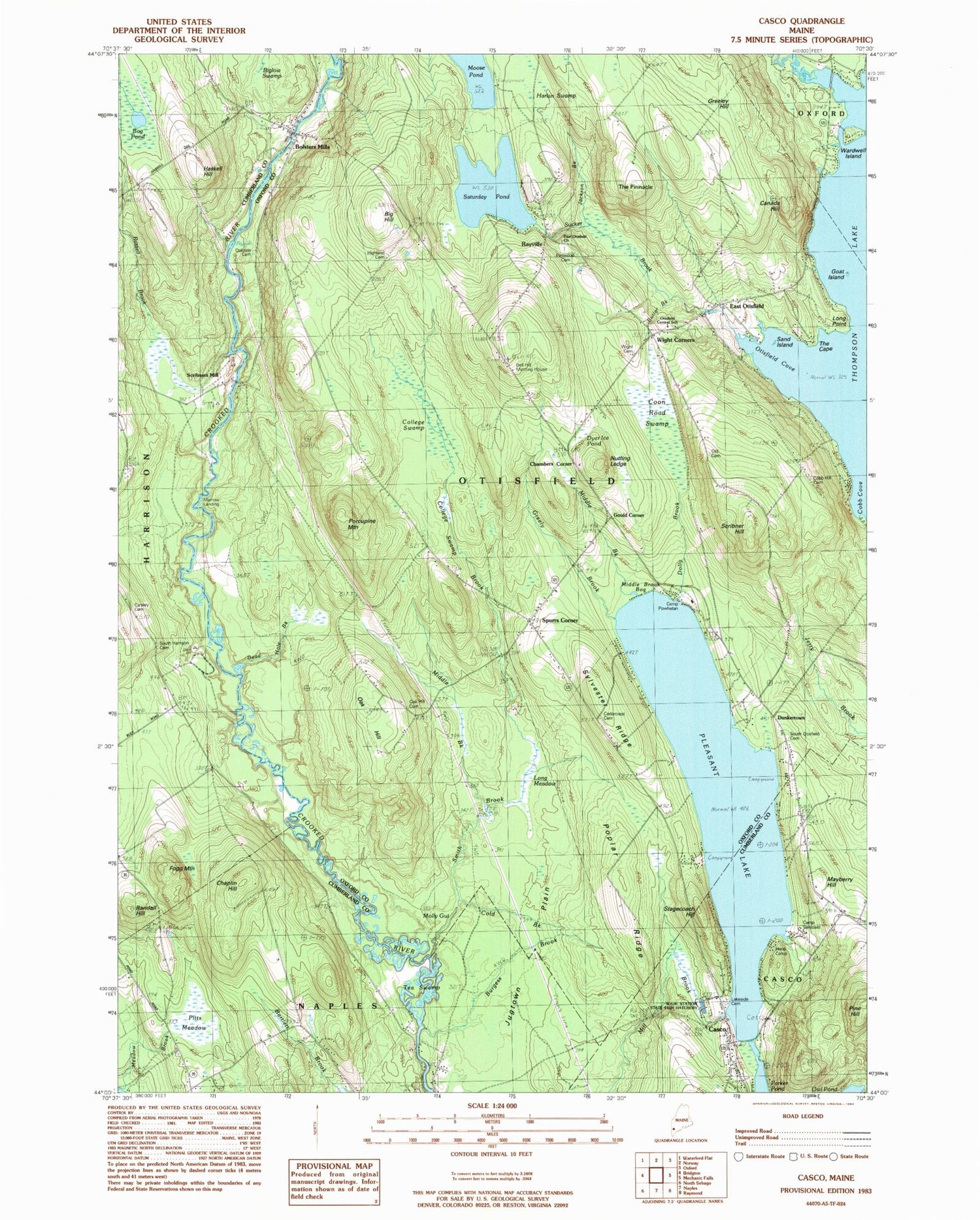 Classic USGS Casco Maine 7.5'x7.5' Topo Map Image