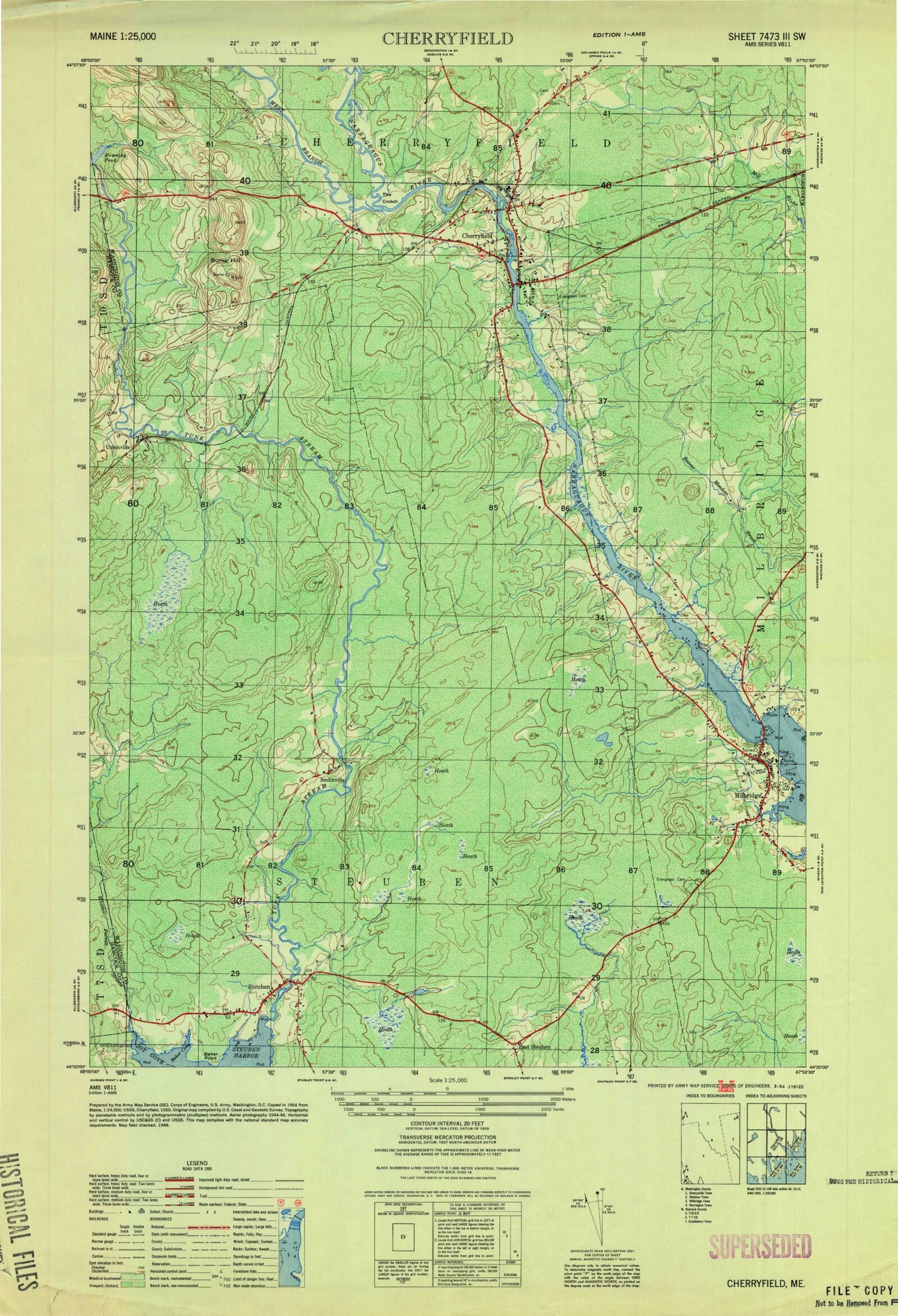 Classic USGS Cherryfield Maine 7.5'x7.5' Topo Map Image
