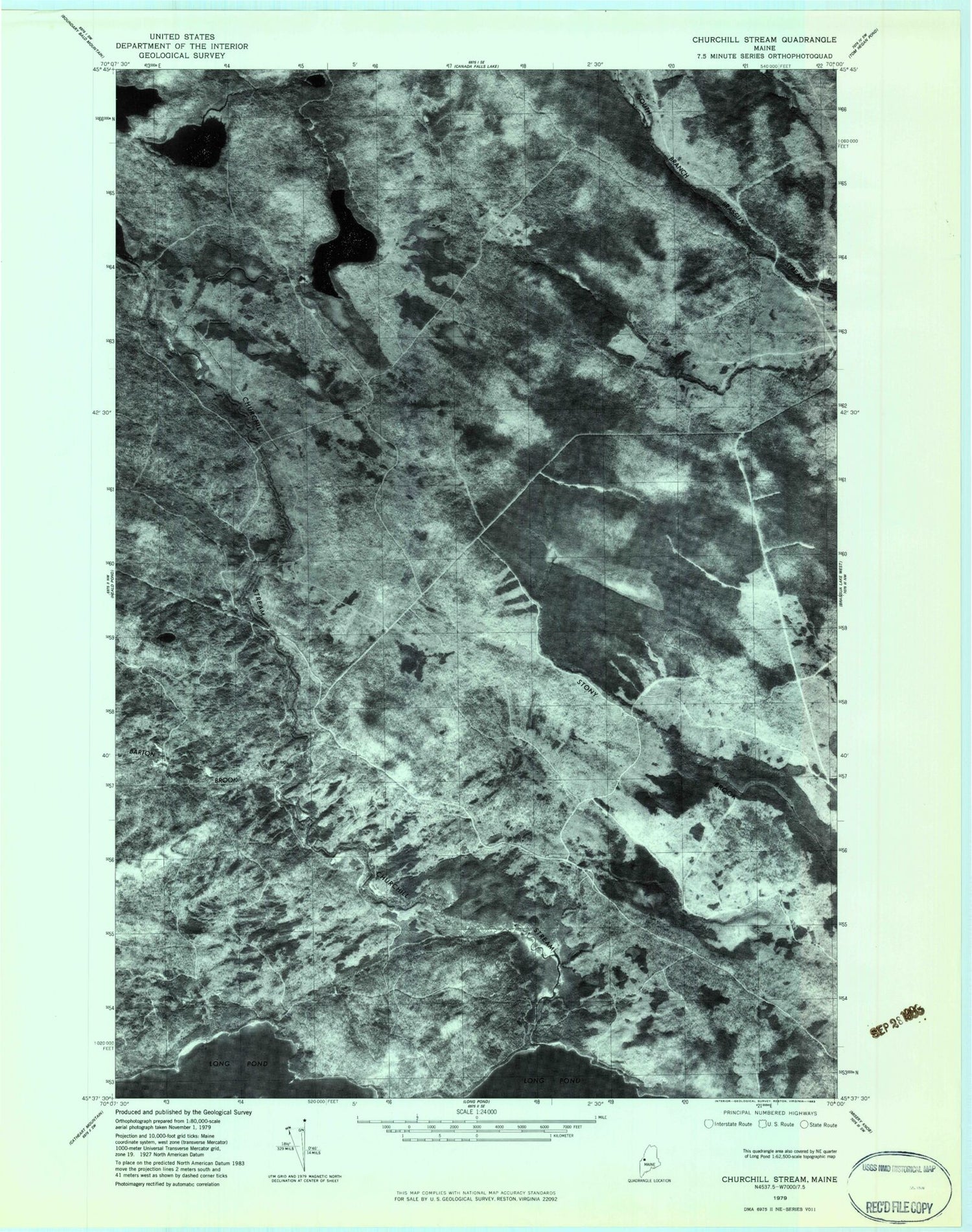 Classic USGS Churchill Stream Maine 7.5'x7.5' Topo Map Image