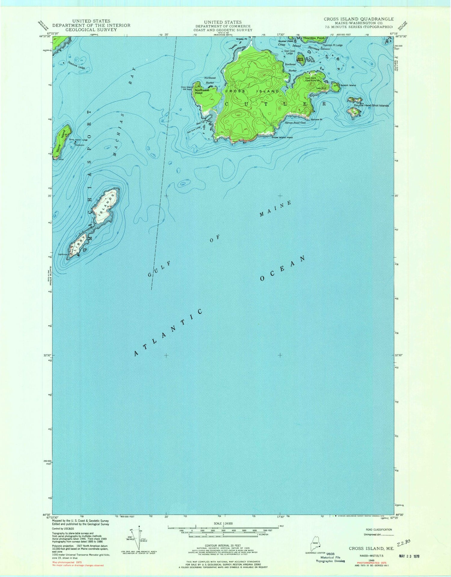 Classic USGS Cross Island Maine 7.5'x7.5' Topo Map Image