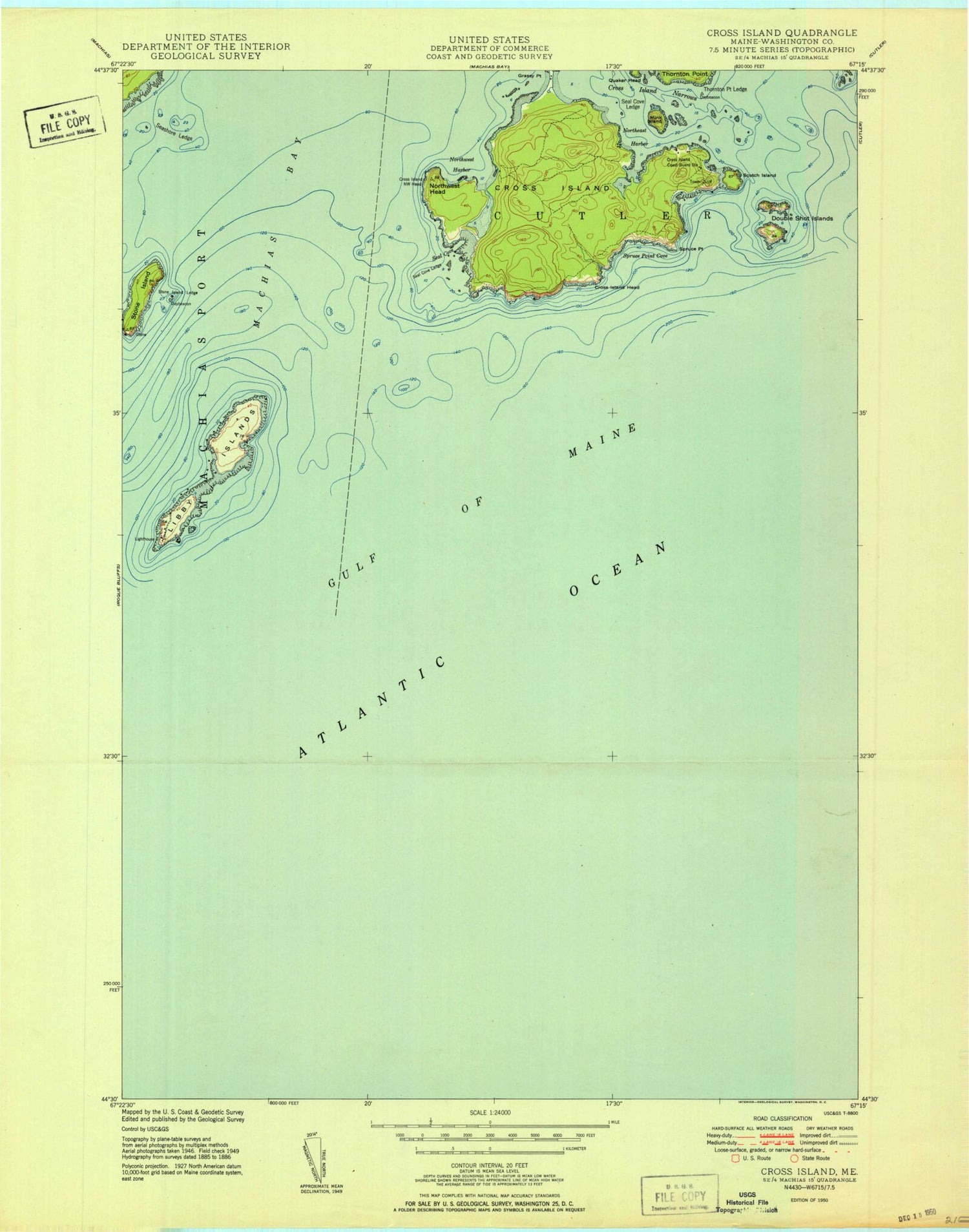 Classic USGS Cross Island Maine 7.5'x7.5' Topo Map Image