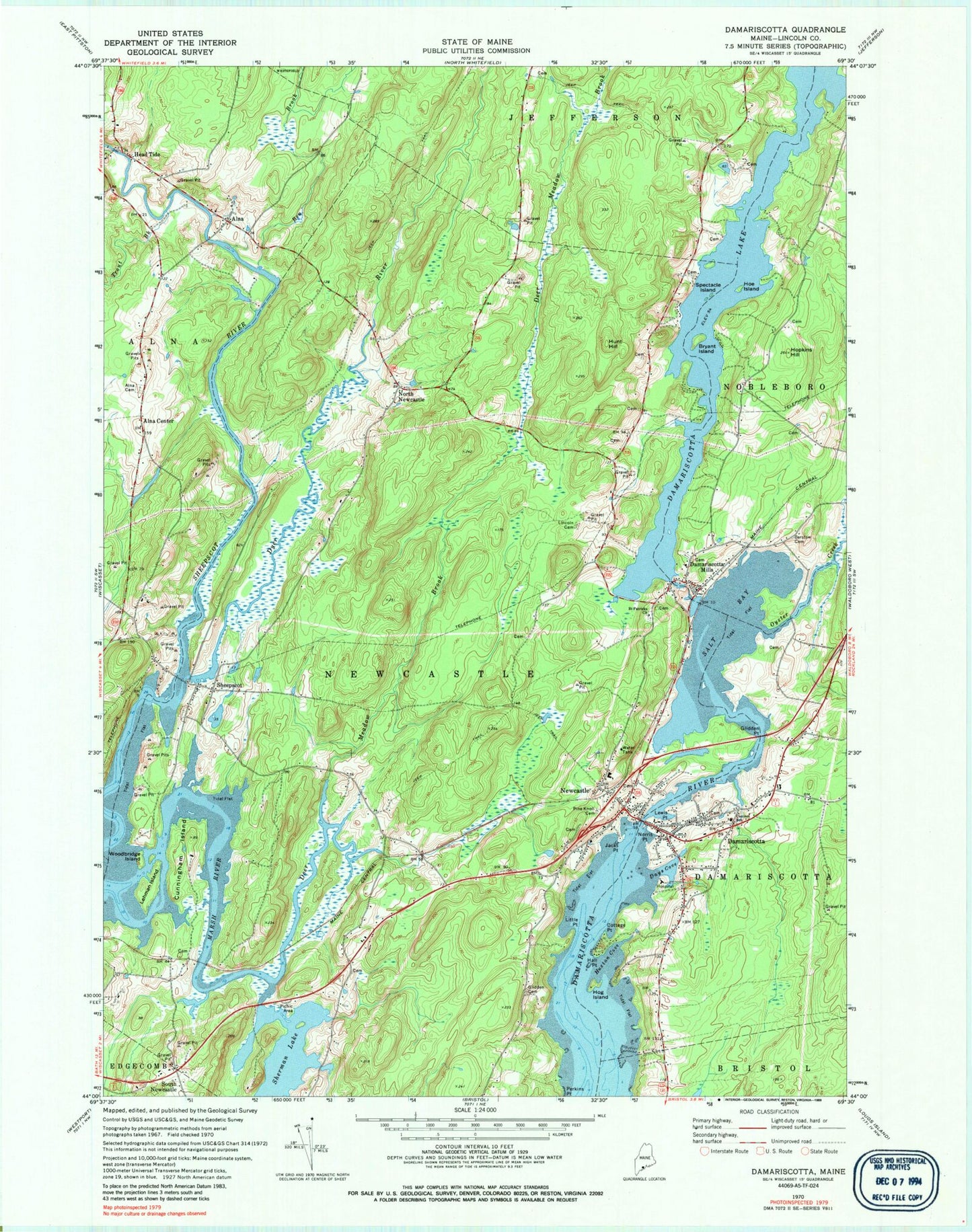 Classic USGS Damariscotta Maine 7.5'x7.5' Topo Map Image